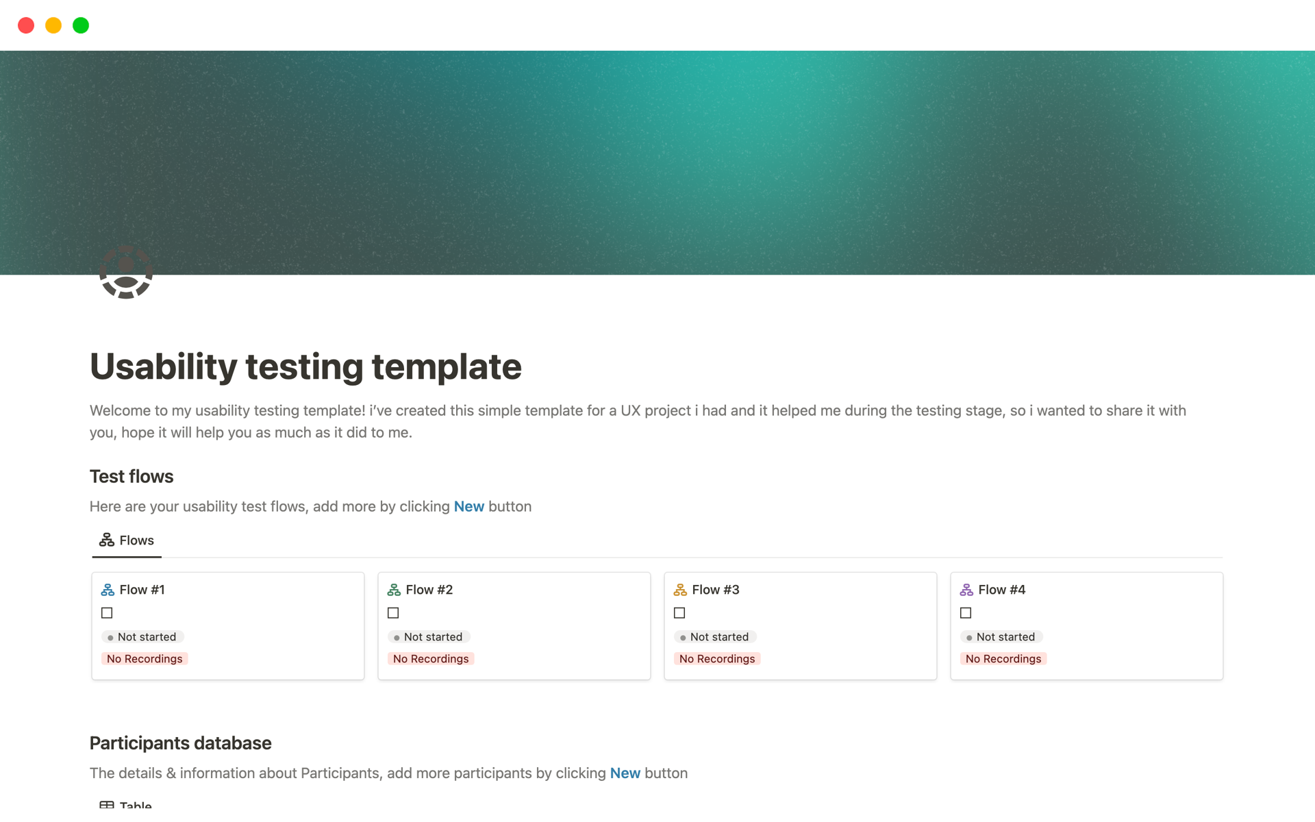 Uma prévia do modelo para Usability testing template