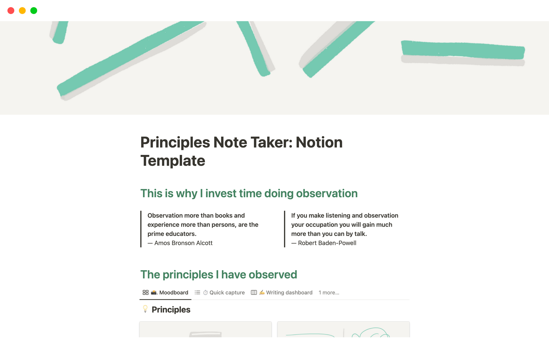 A template preview for Principles Note Taker