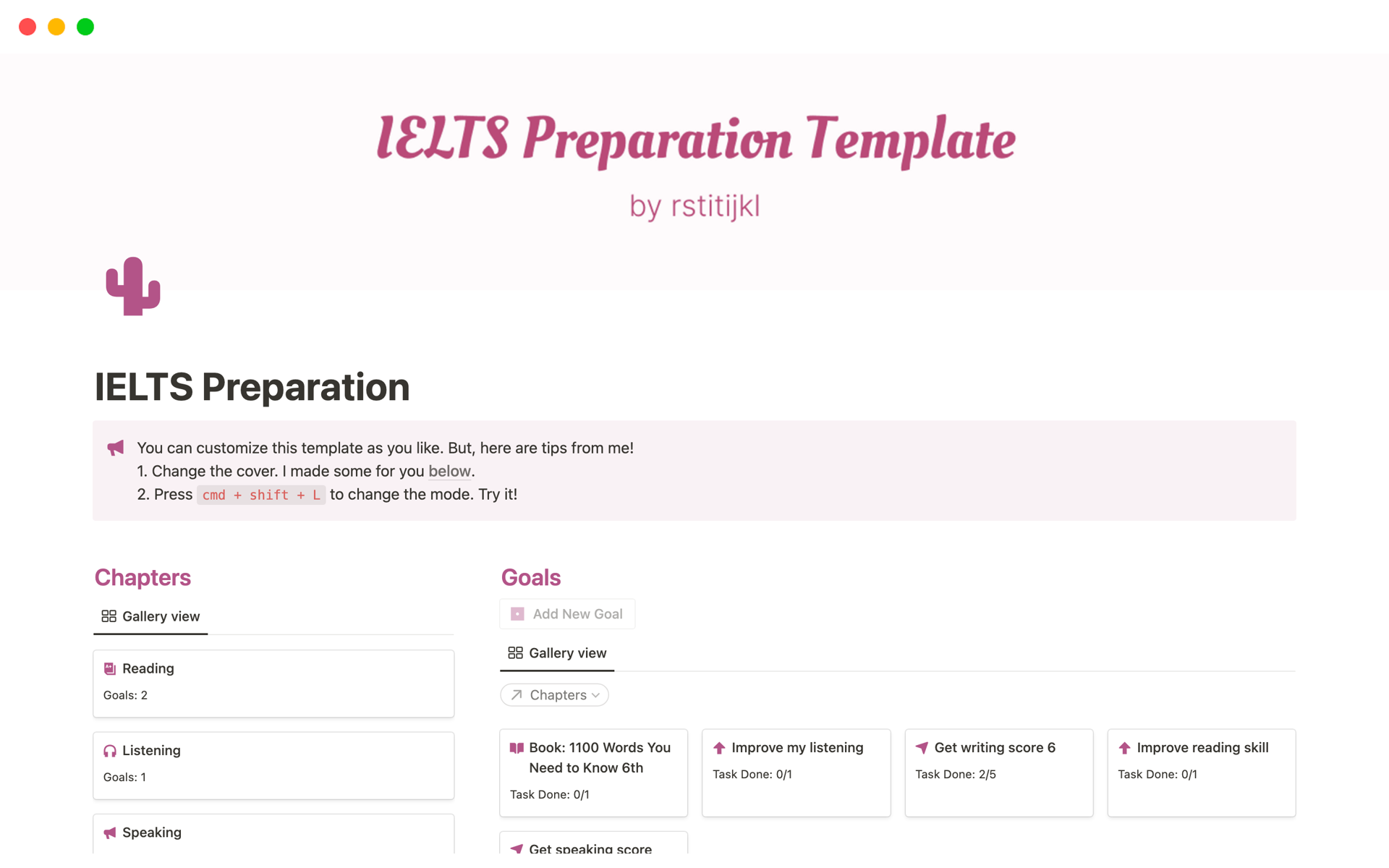IELTS Preparation by Arimba Notion Template