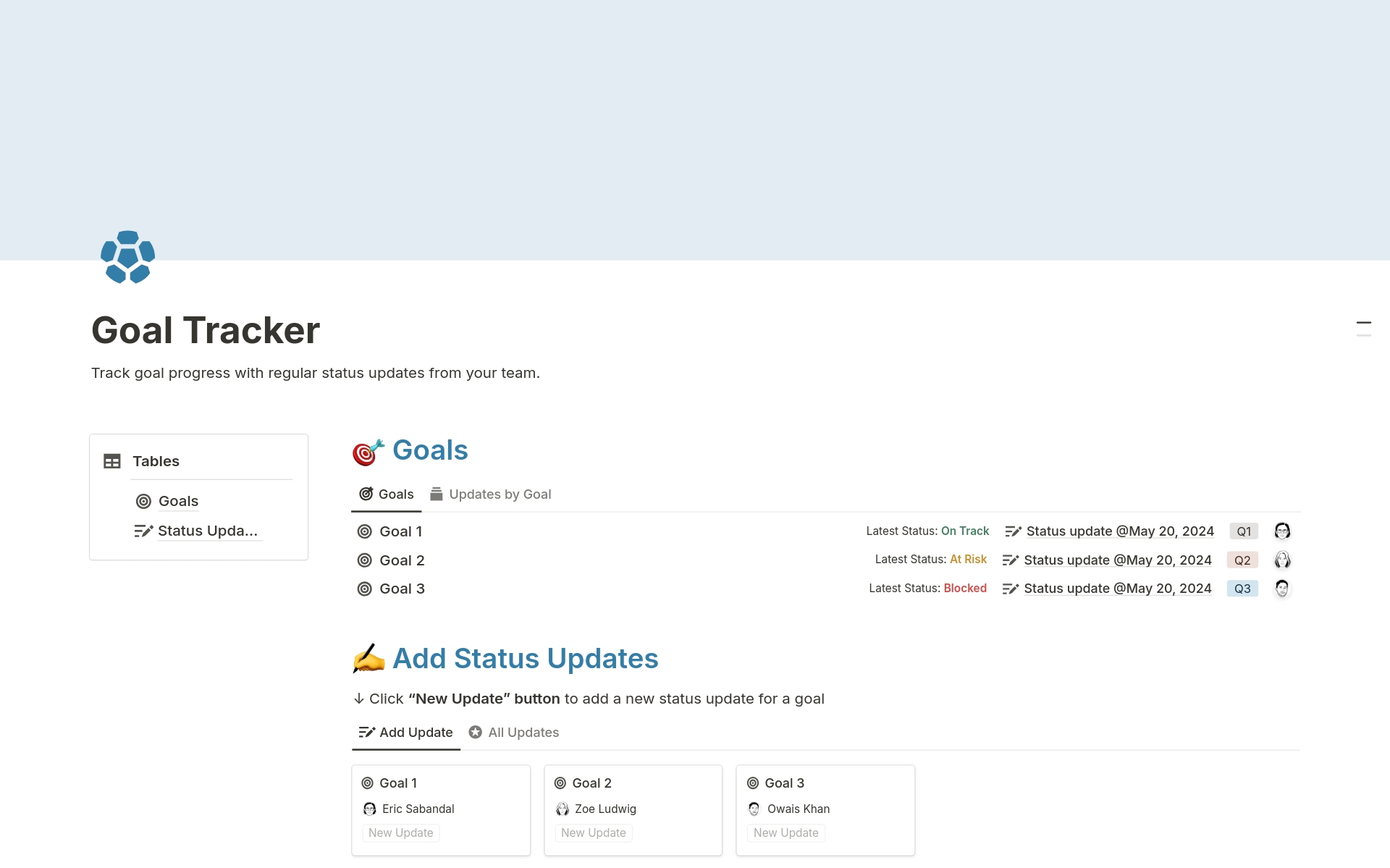 A template preview for Goal Tracker