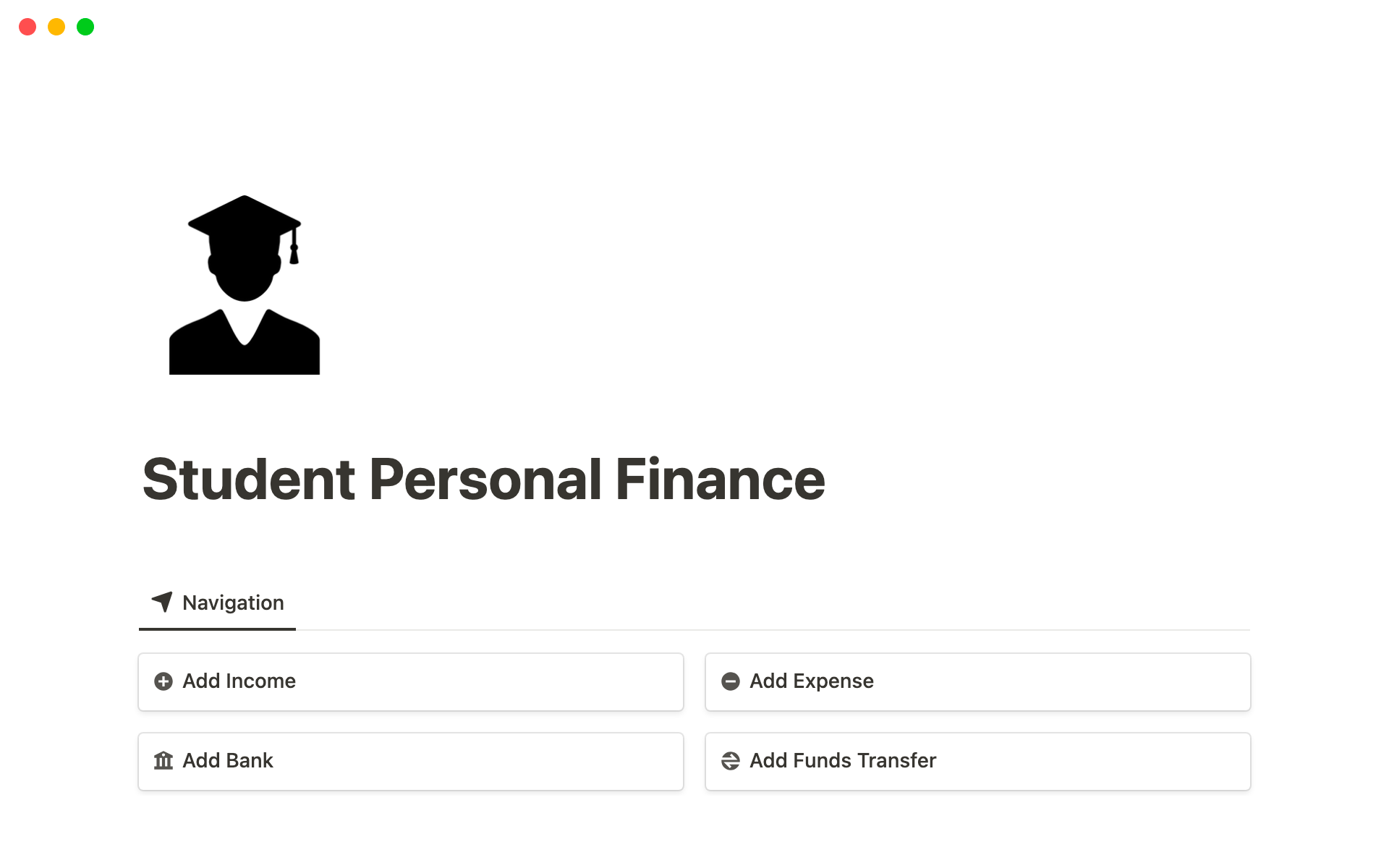 A template preview for Student Finance OS