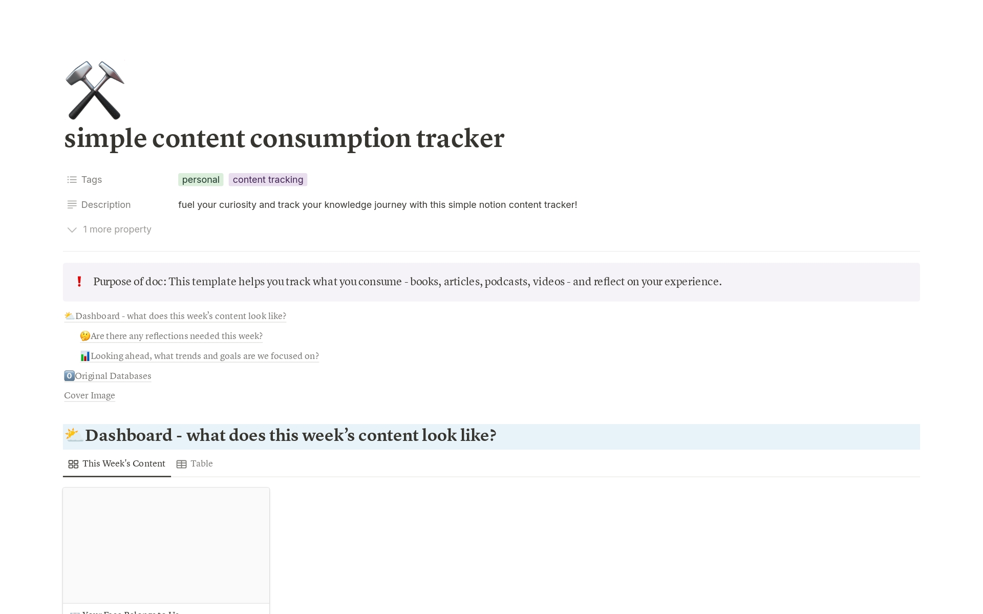 A template preview for simple content consumption tracker