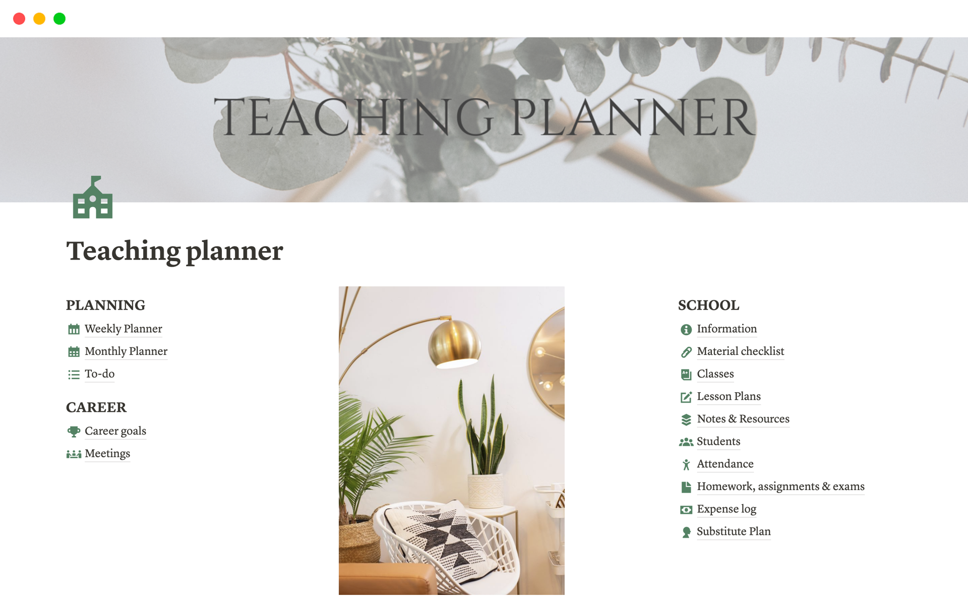Teacher plannerのテンプレートのプレビュー
