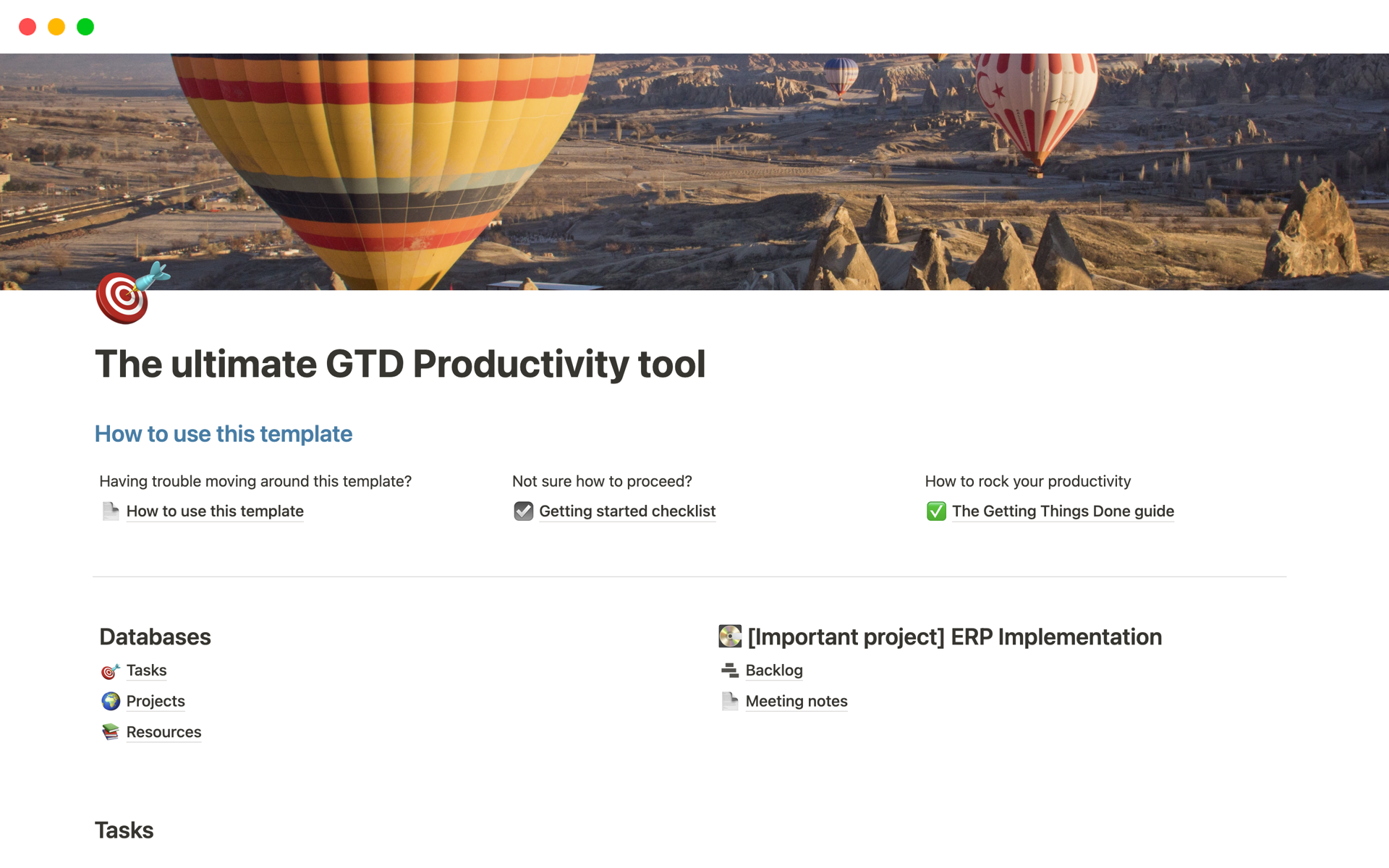The ultimate GTD Productivity toolのテンプレートのプレビュー