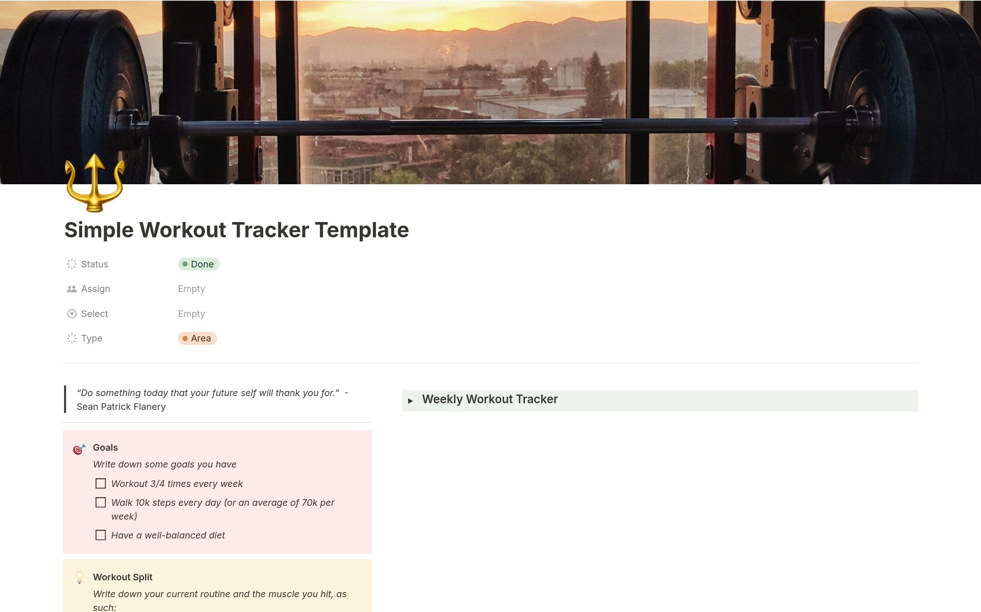 A template preview for Simple Workout Tracker