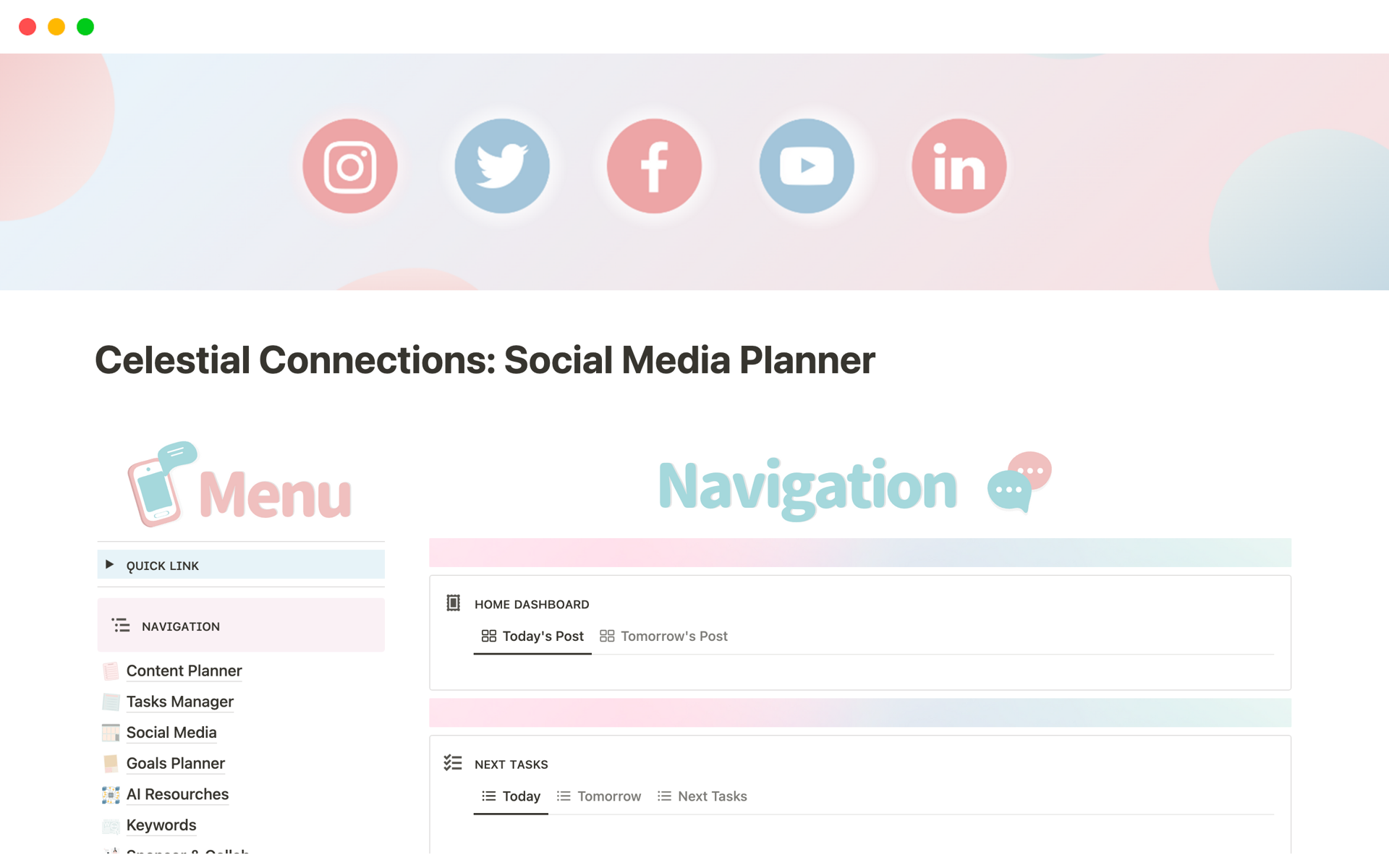 A template preview for Celestial Connections: Social Media Planner 