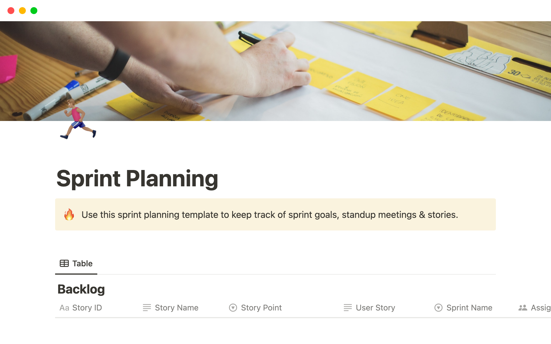 A template preview for Sprint Planning Template