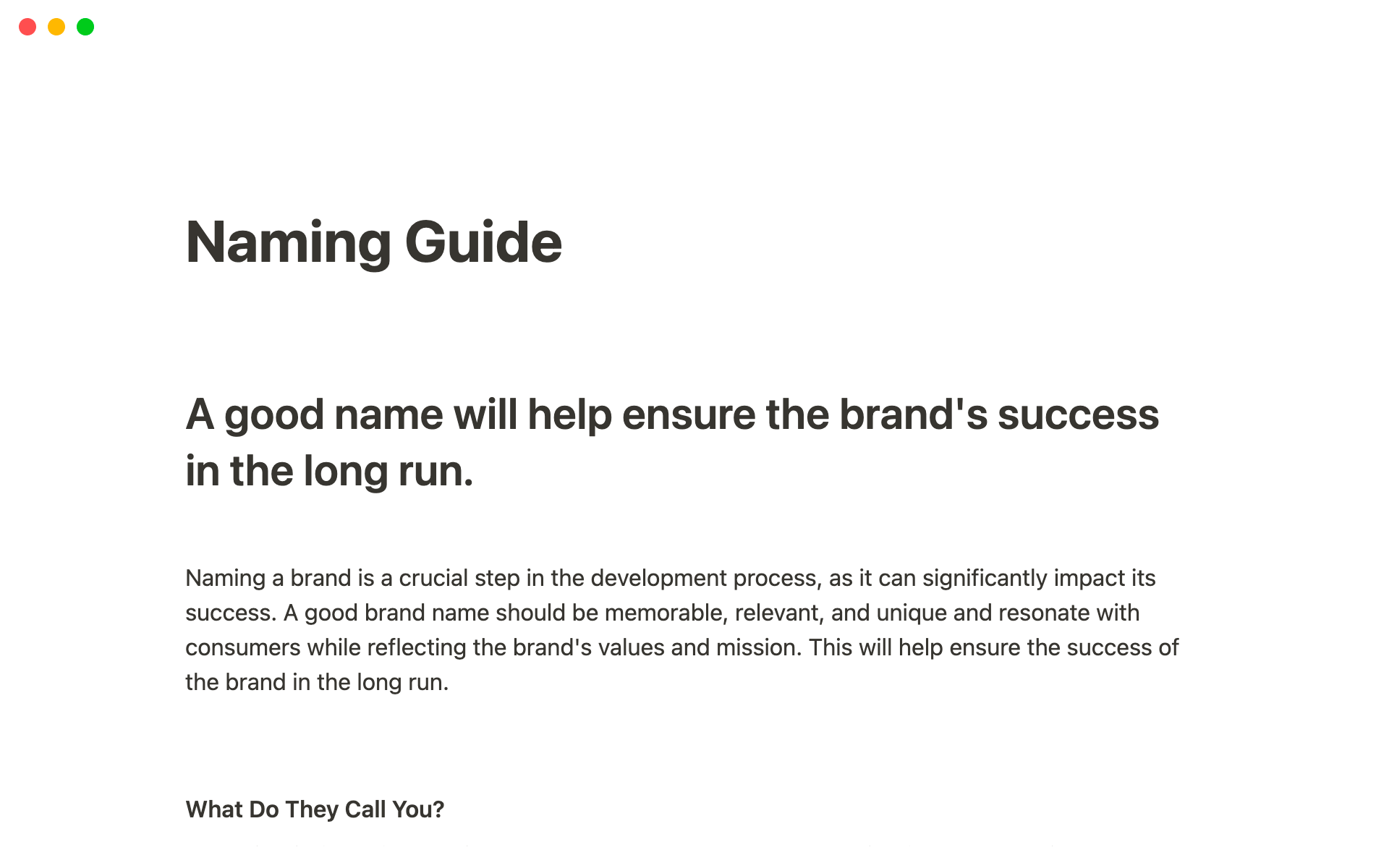 Aperçu du modèle de The Ultimate Business Naming Guide