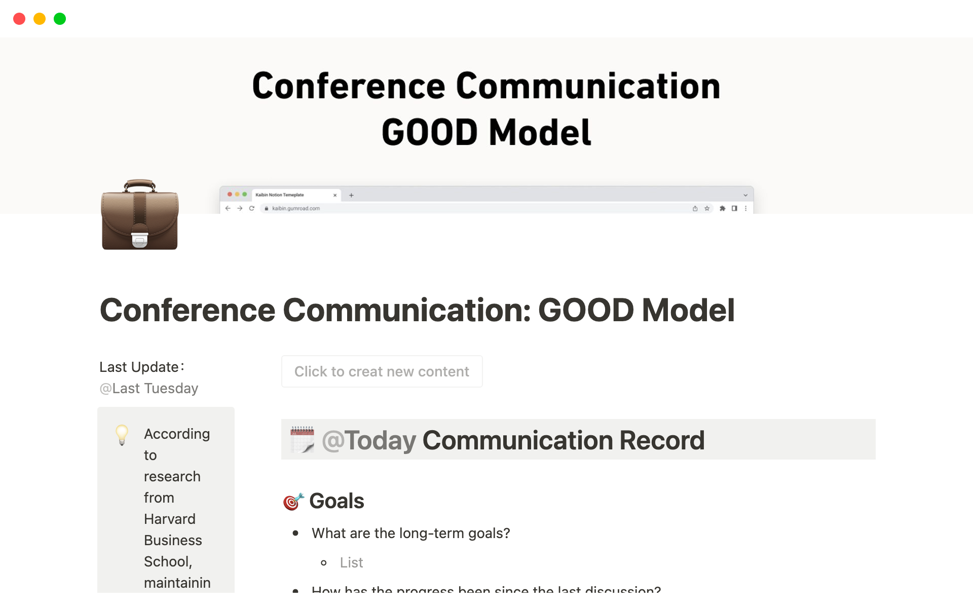 A template preview for Conference Communication: GOOD Model