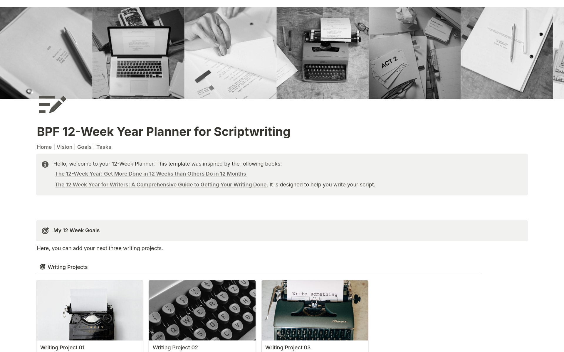 Vista previa de una plantilla para 12-Week Year Scriptwriting Planner 