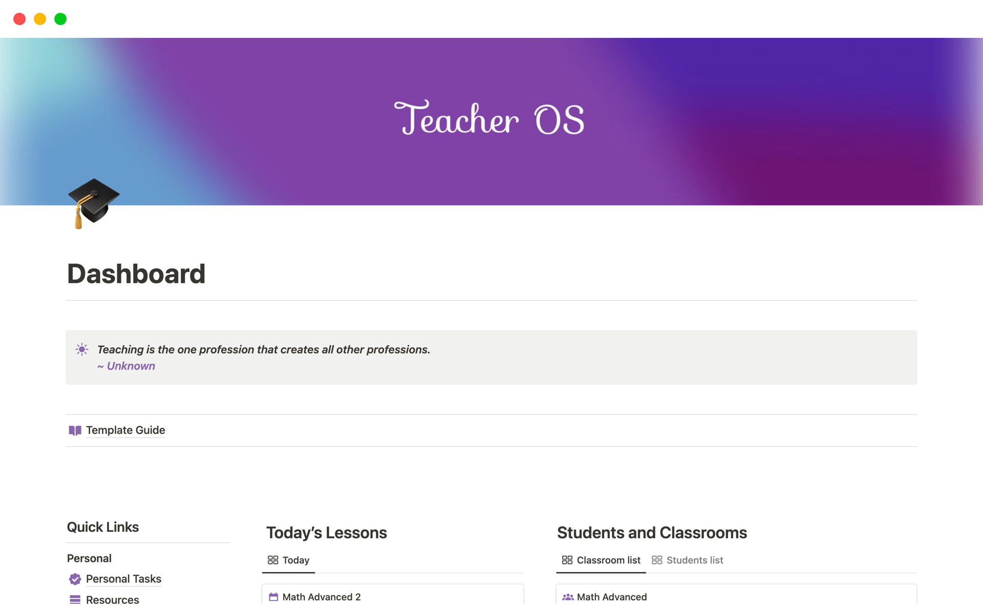 Teacher OS Notion Template
