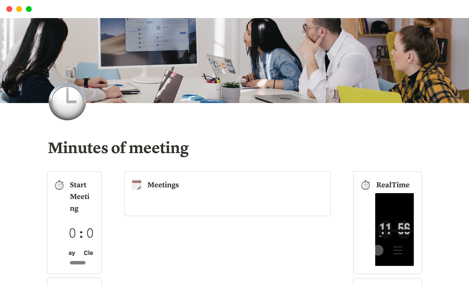 A template preview for Minutes of meeting