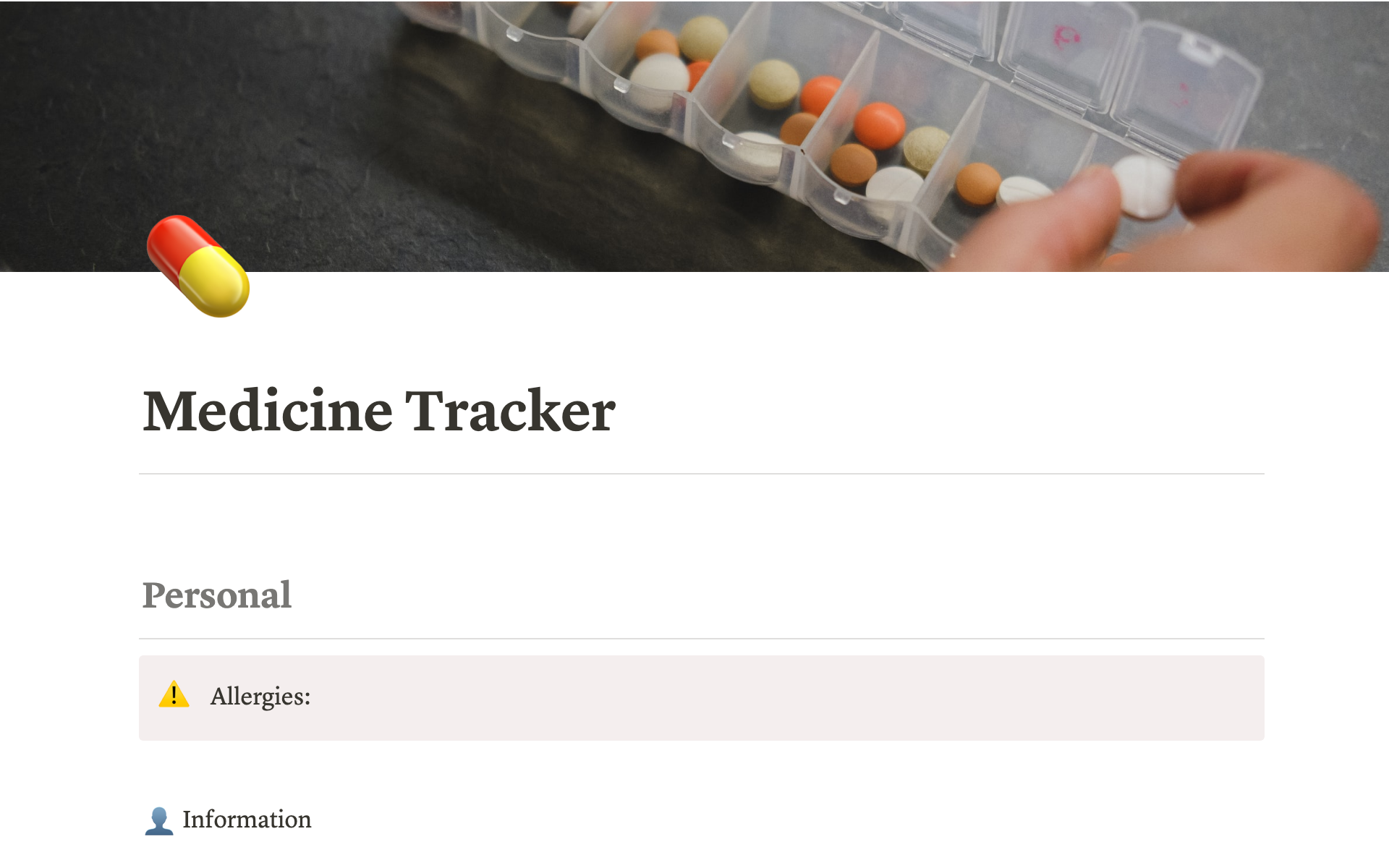 Aperçu du modèle de Medicine Tracker