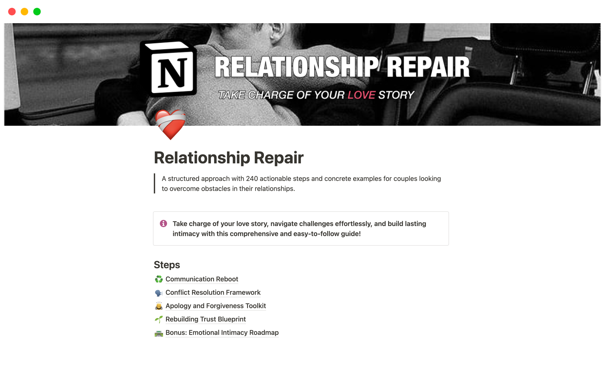 A template preview for Relationship Repair