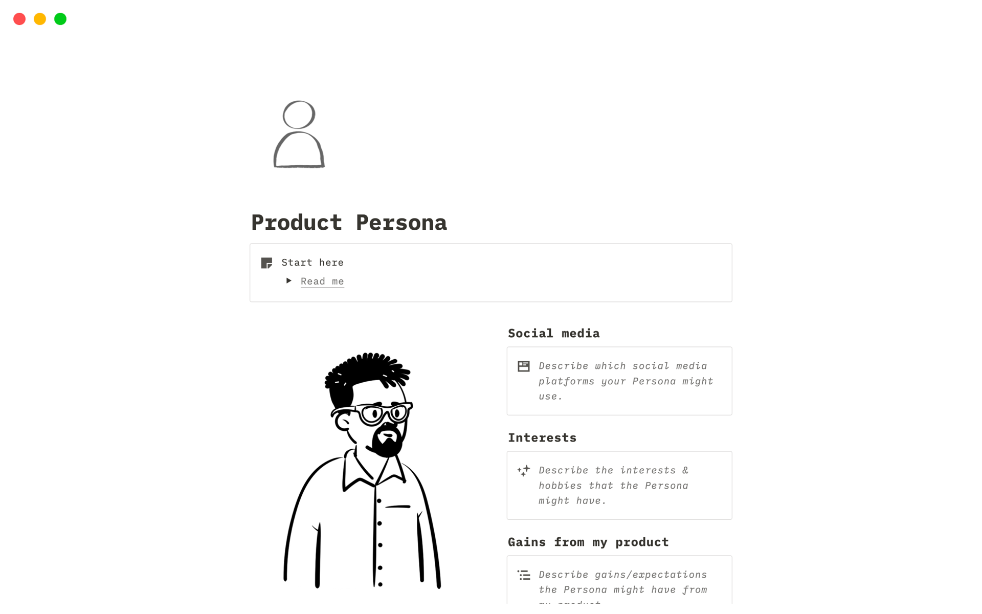 A template preview for Product Persona