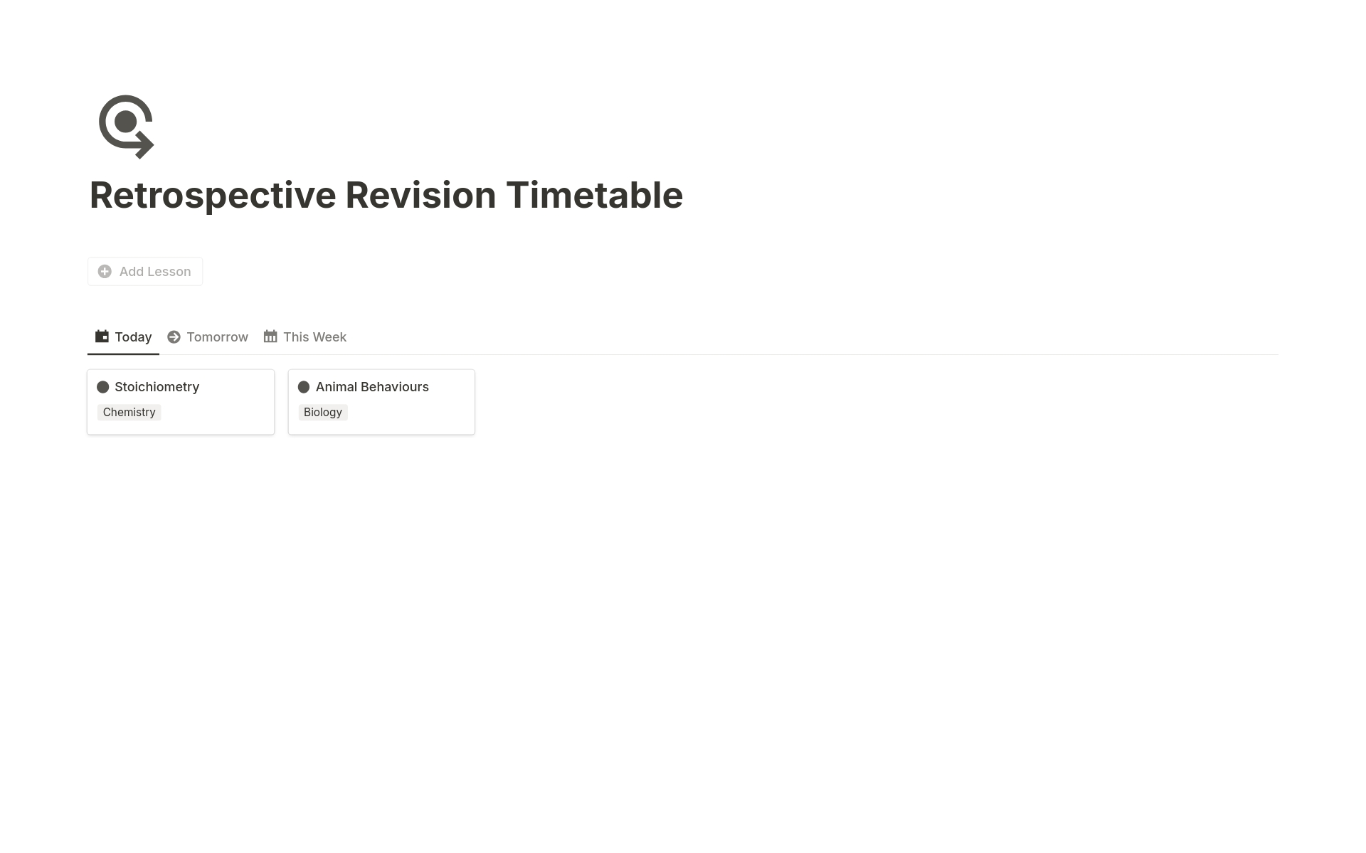 A template preview for Retrospective Revision Timetable
