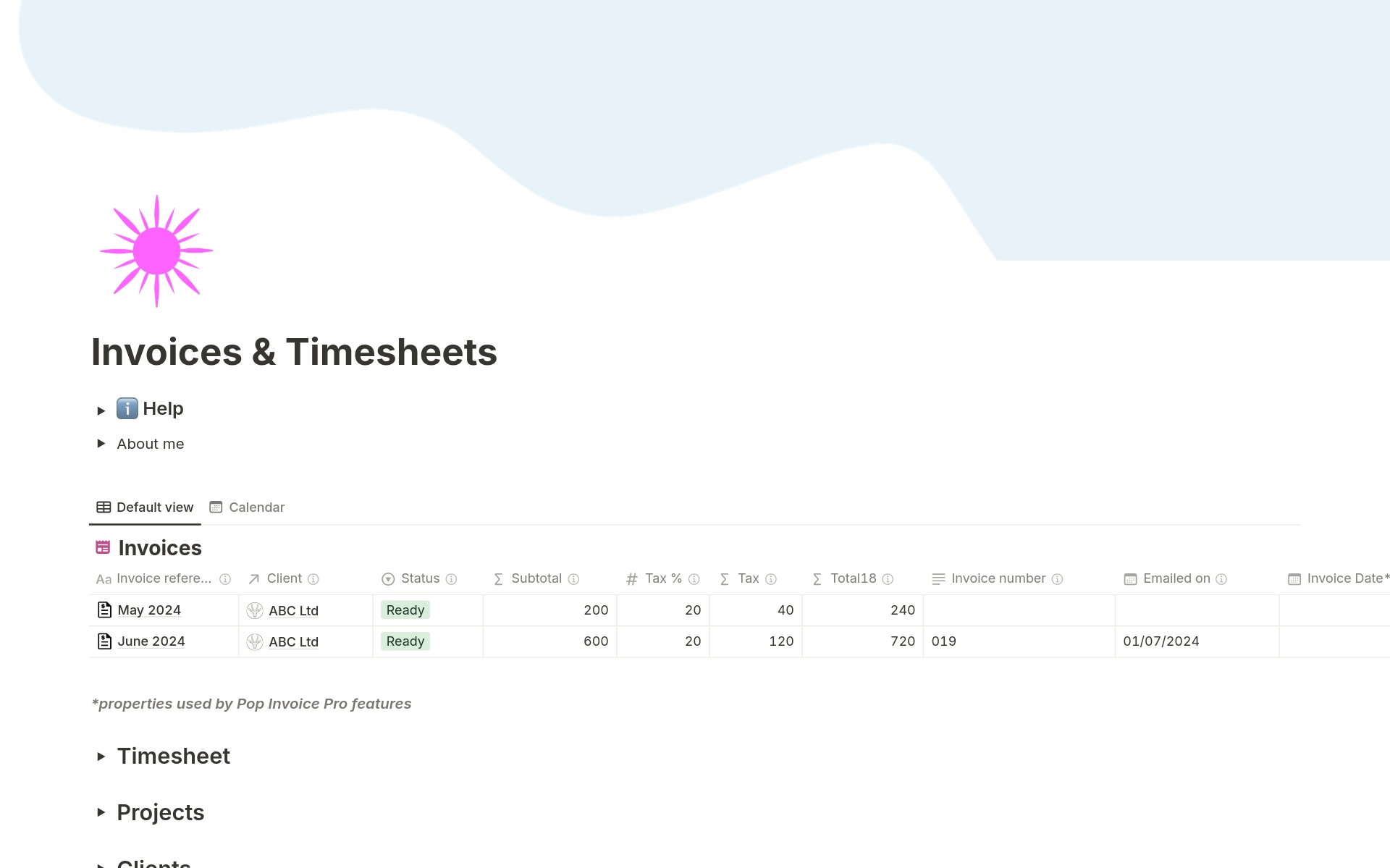 Invoices and Timesheets Notion Template