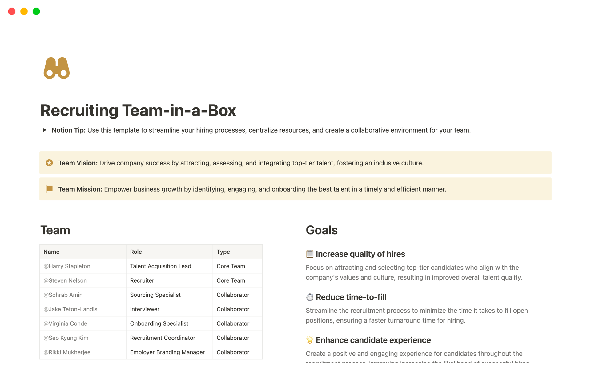 Vista previa de plantilla para Recruiting Team in-a-Box