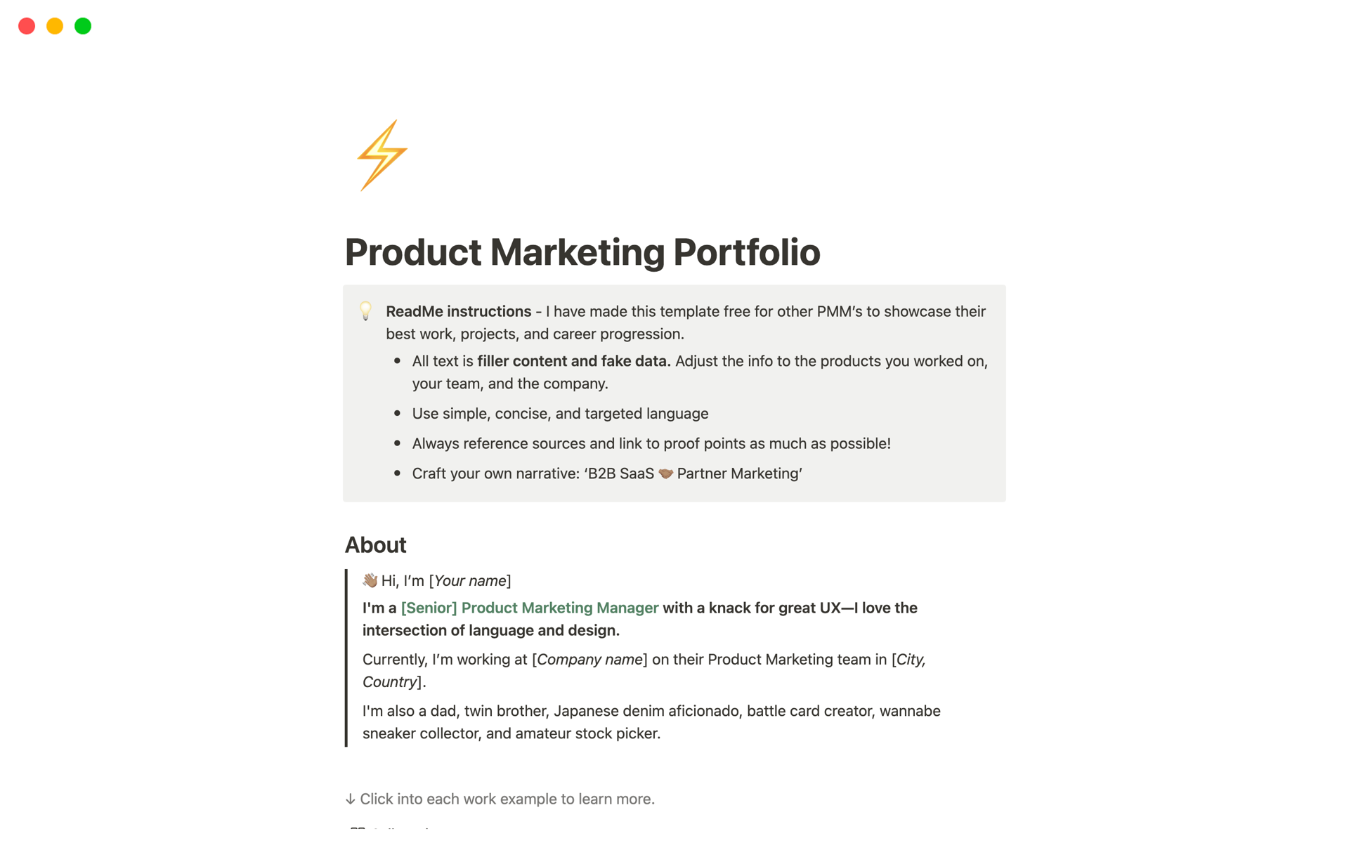 A template preview for Product Marketing Portfolio