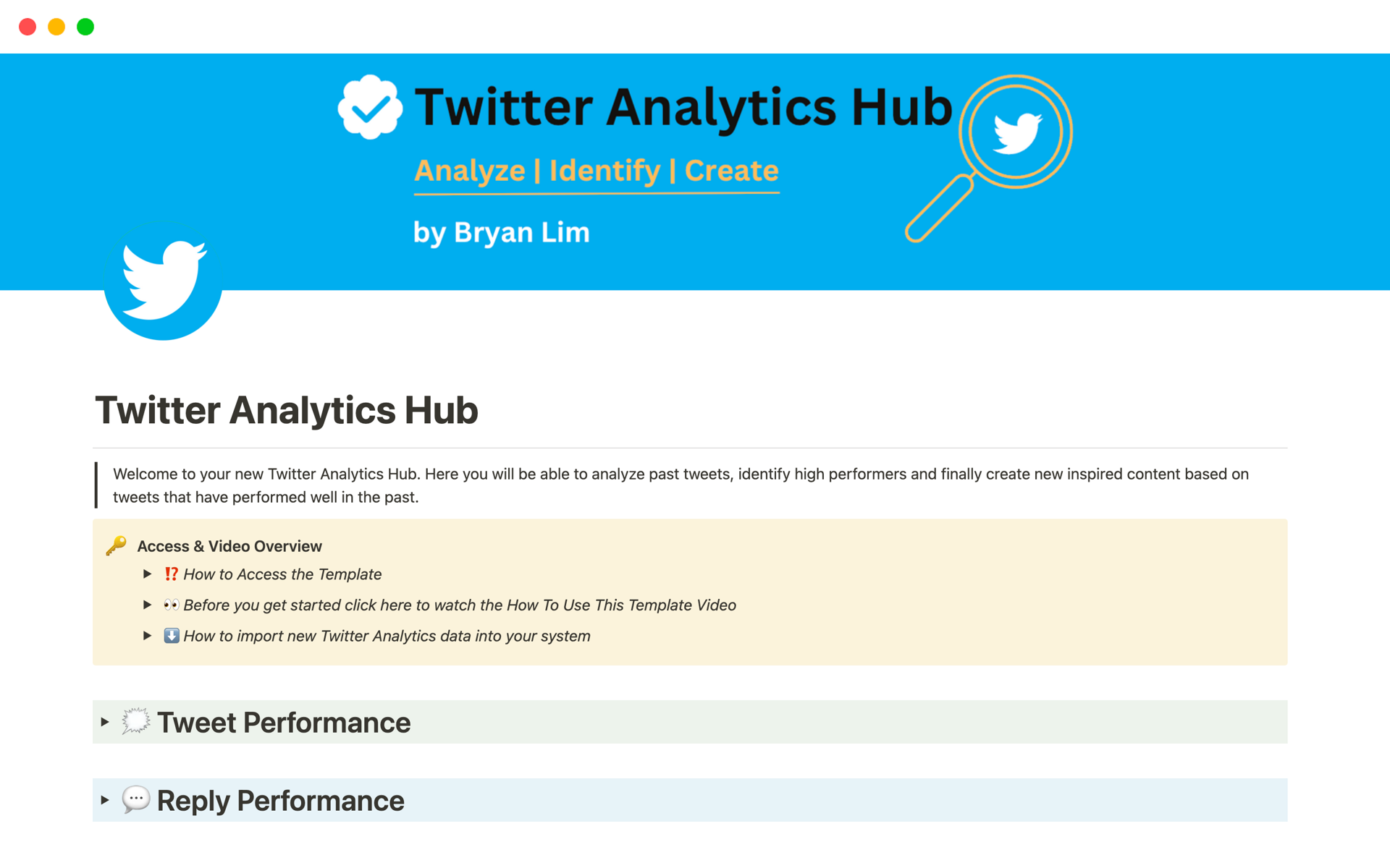 A template preview for Twitter Analytics Hub