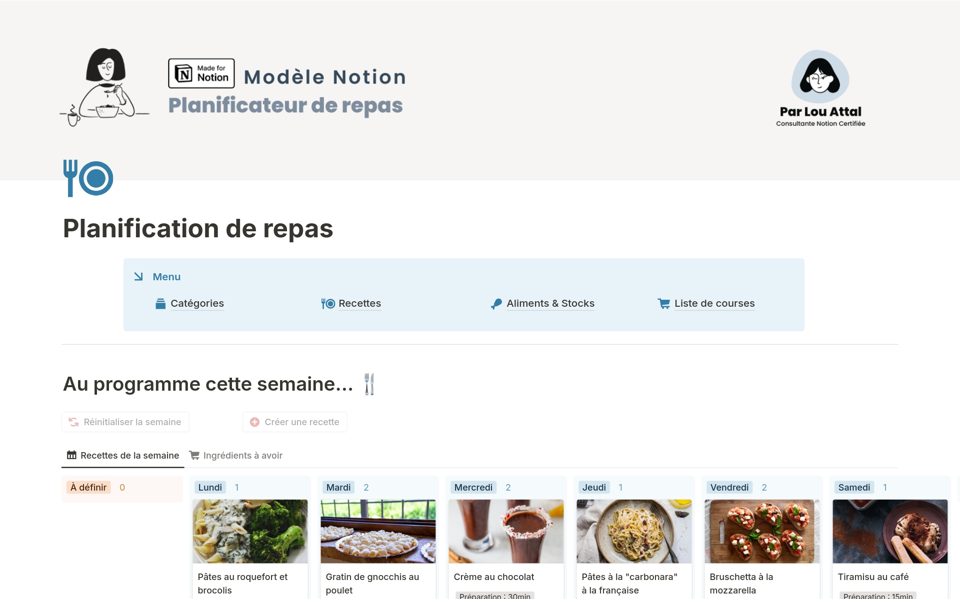 A template preview for Planificateur de repas / Semainier