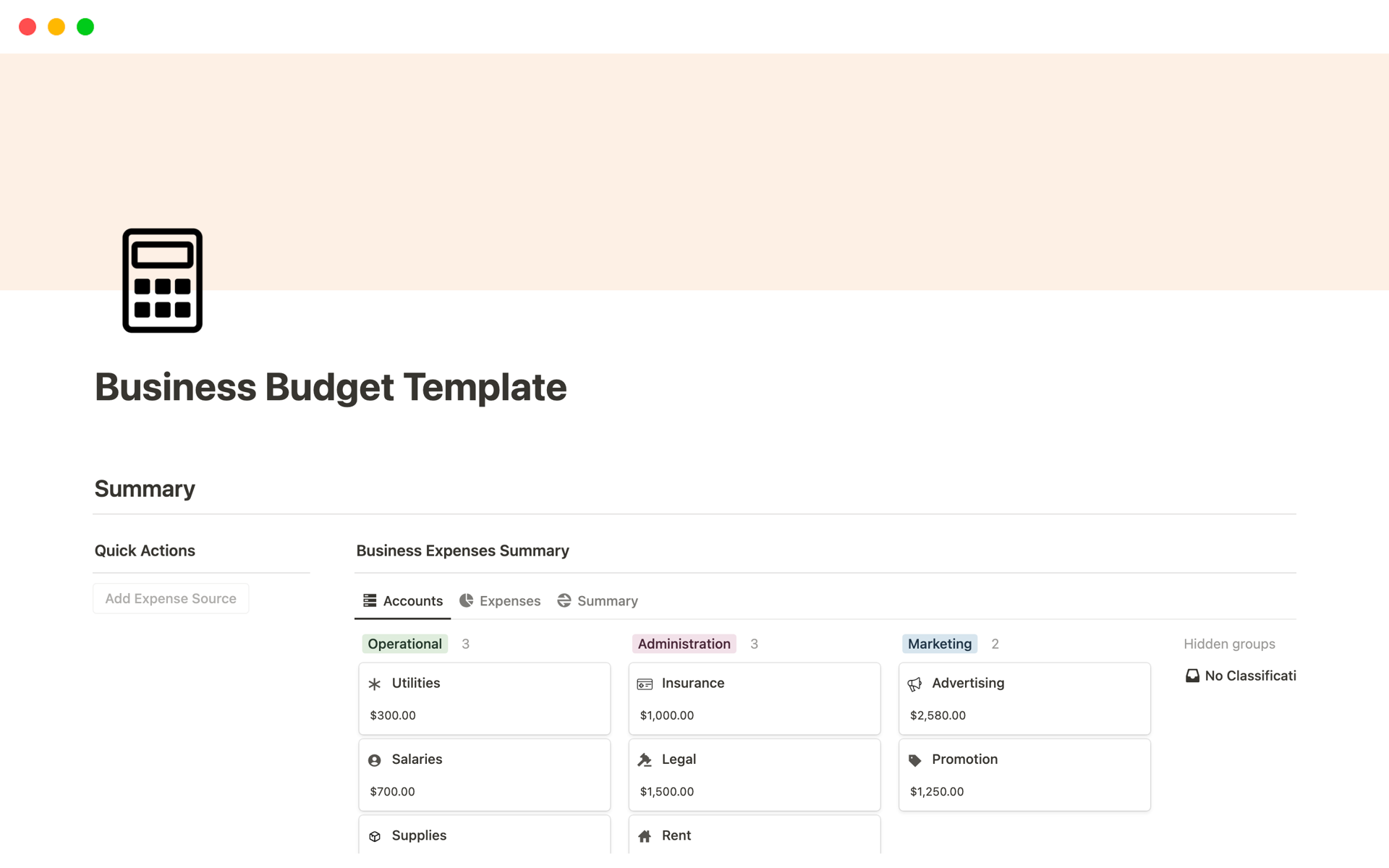 A template preview for Business Budget
