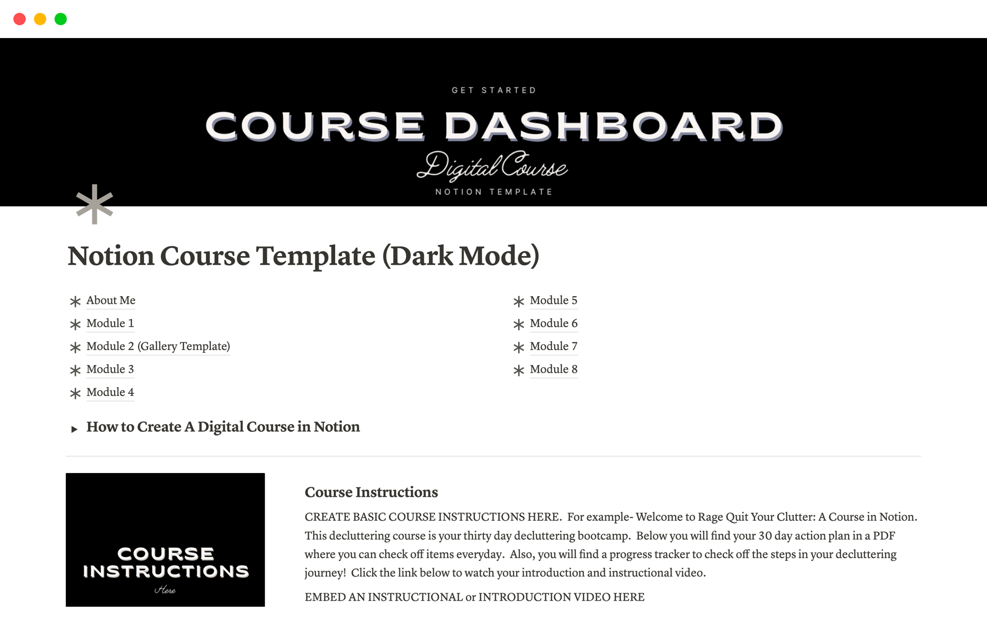 A template preview for Course Building (Dark Mode)