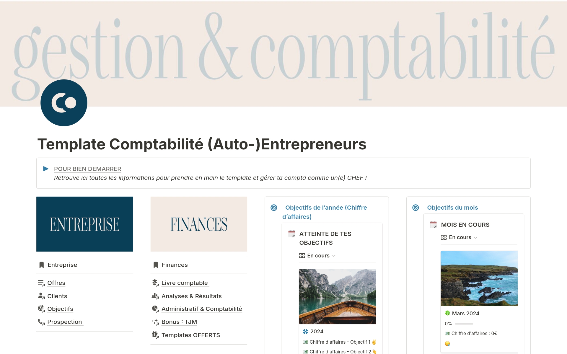 A template preview for Comptabilité pour (auto-)Entrepreneur (finances)