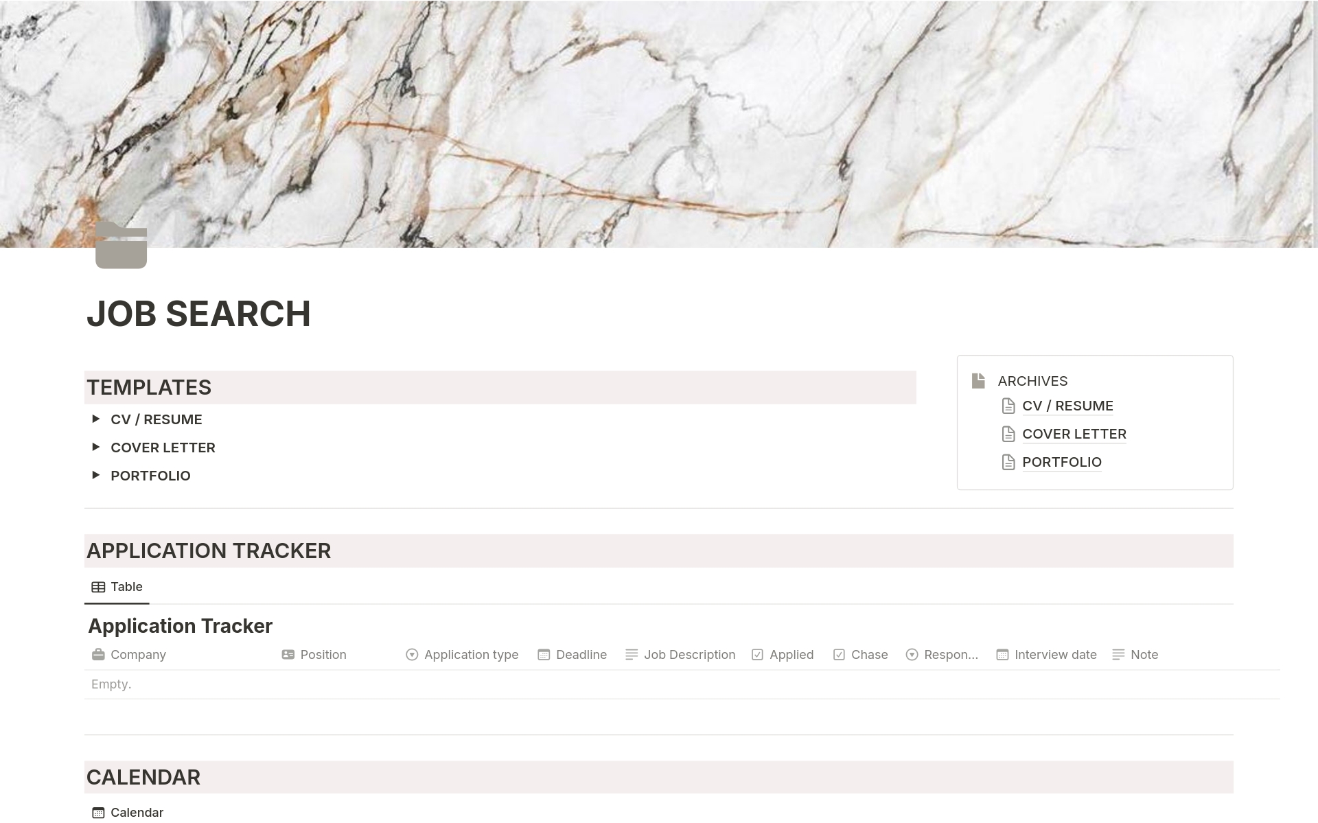 A template preview for Job Search Planner