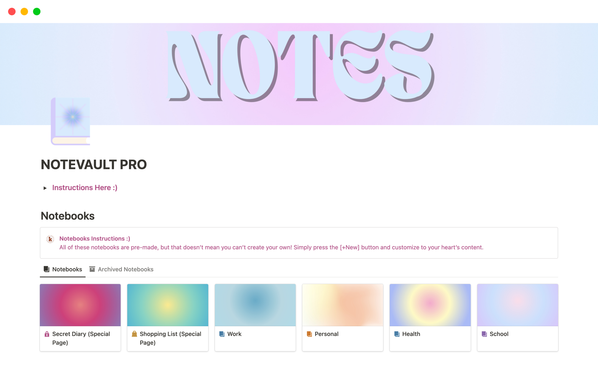 A template preview for NoteVault Pro