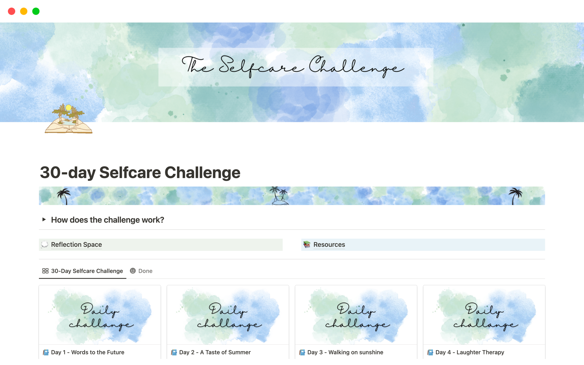 A template preview for 30-day Selfcare Challenge