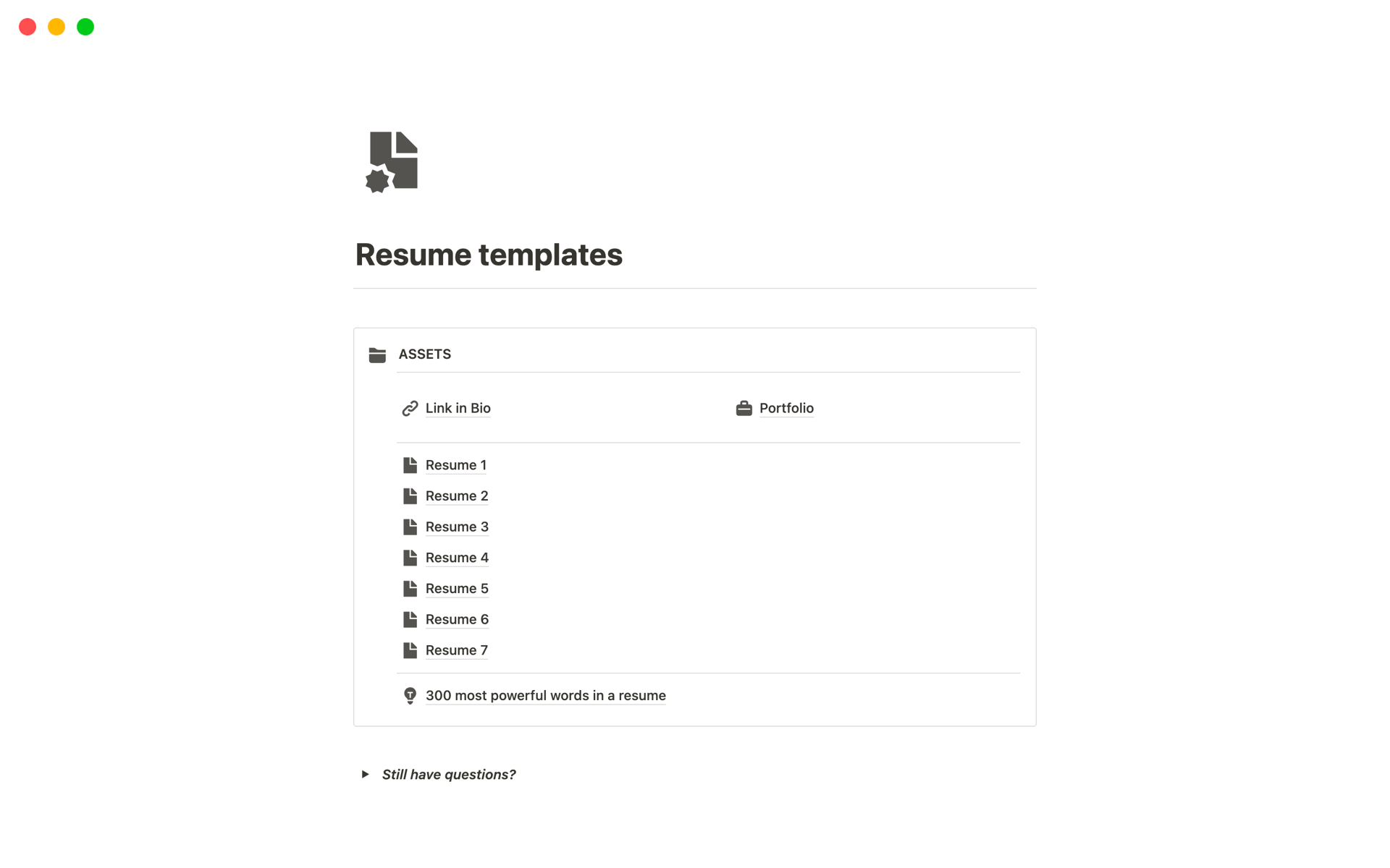 En förhandsgranskning av mallen för Resume templates