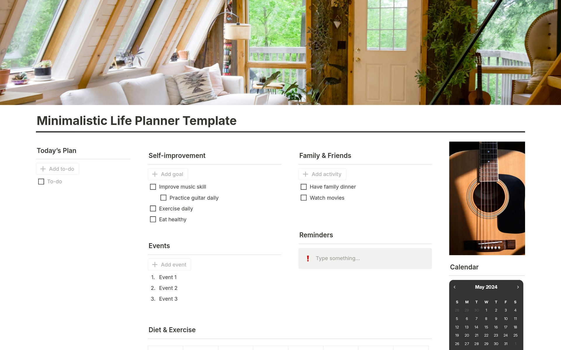 A template preview for Minimalistic Life Planner