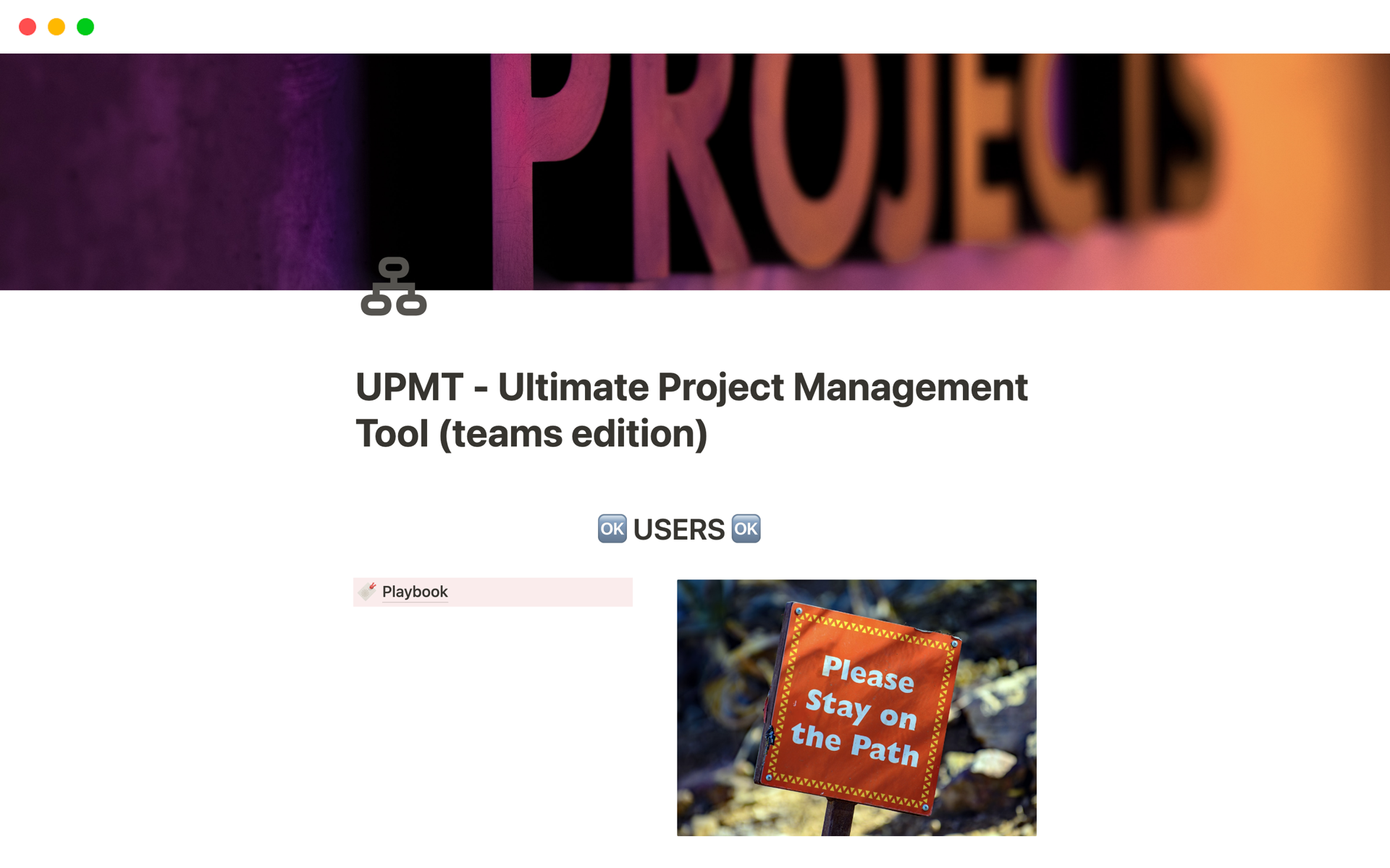 A template preview for UPMT - Project Management (teams edition)