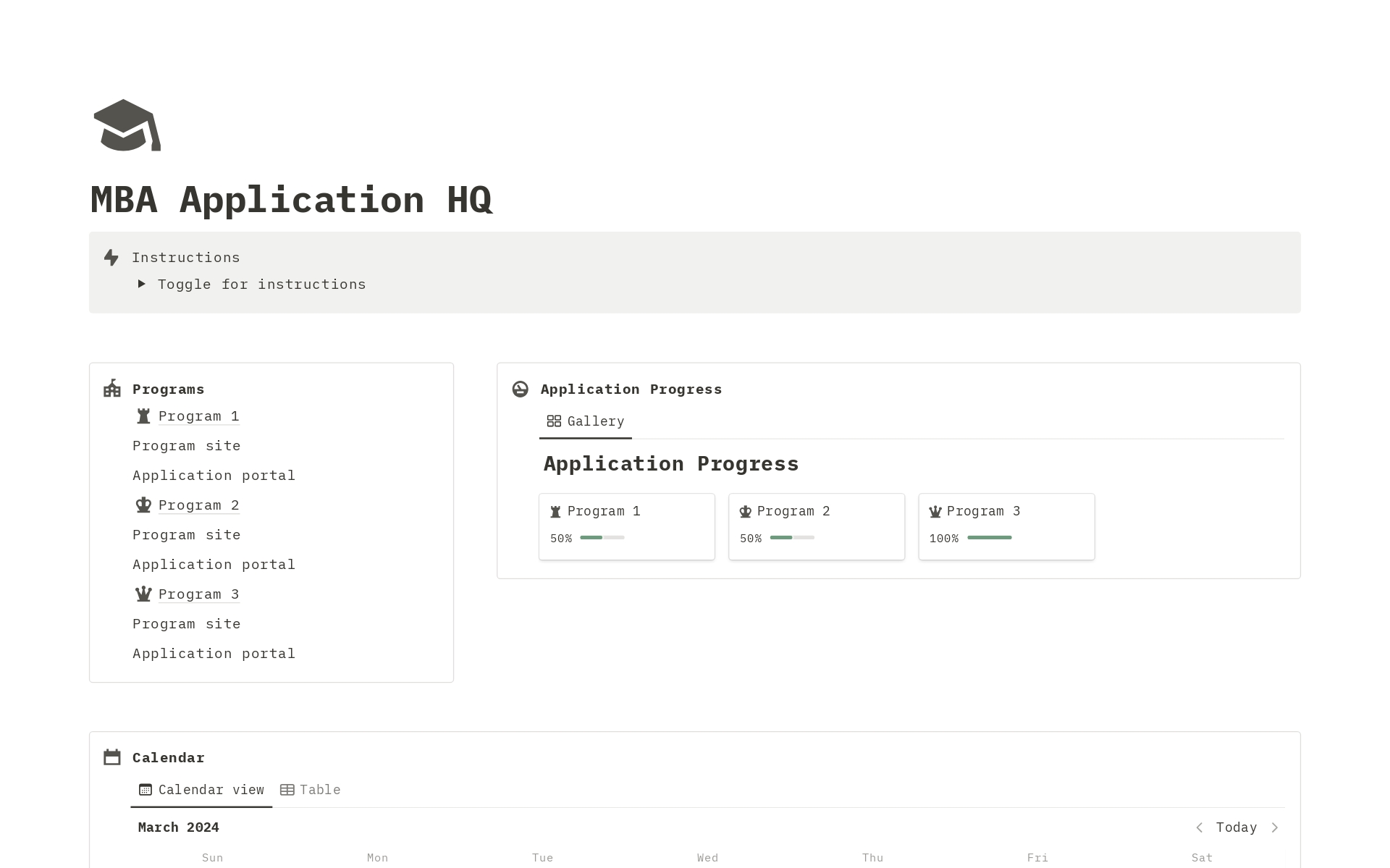 A template preview for MBA Application