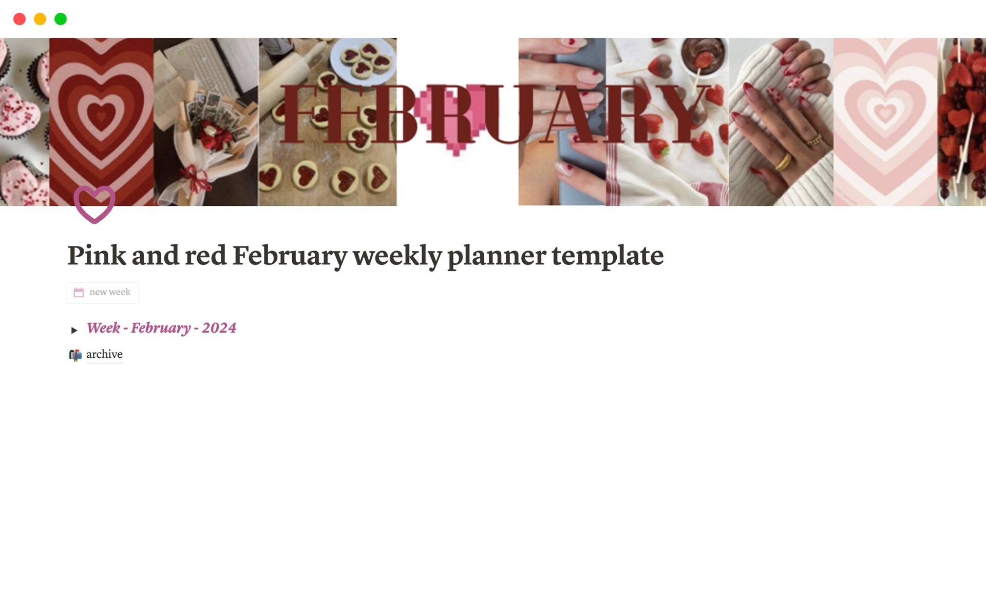 A template preview for Pink and red February weekly planner