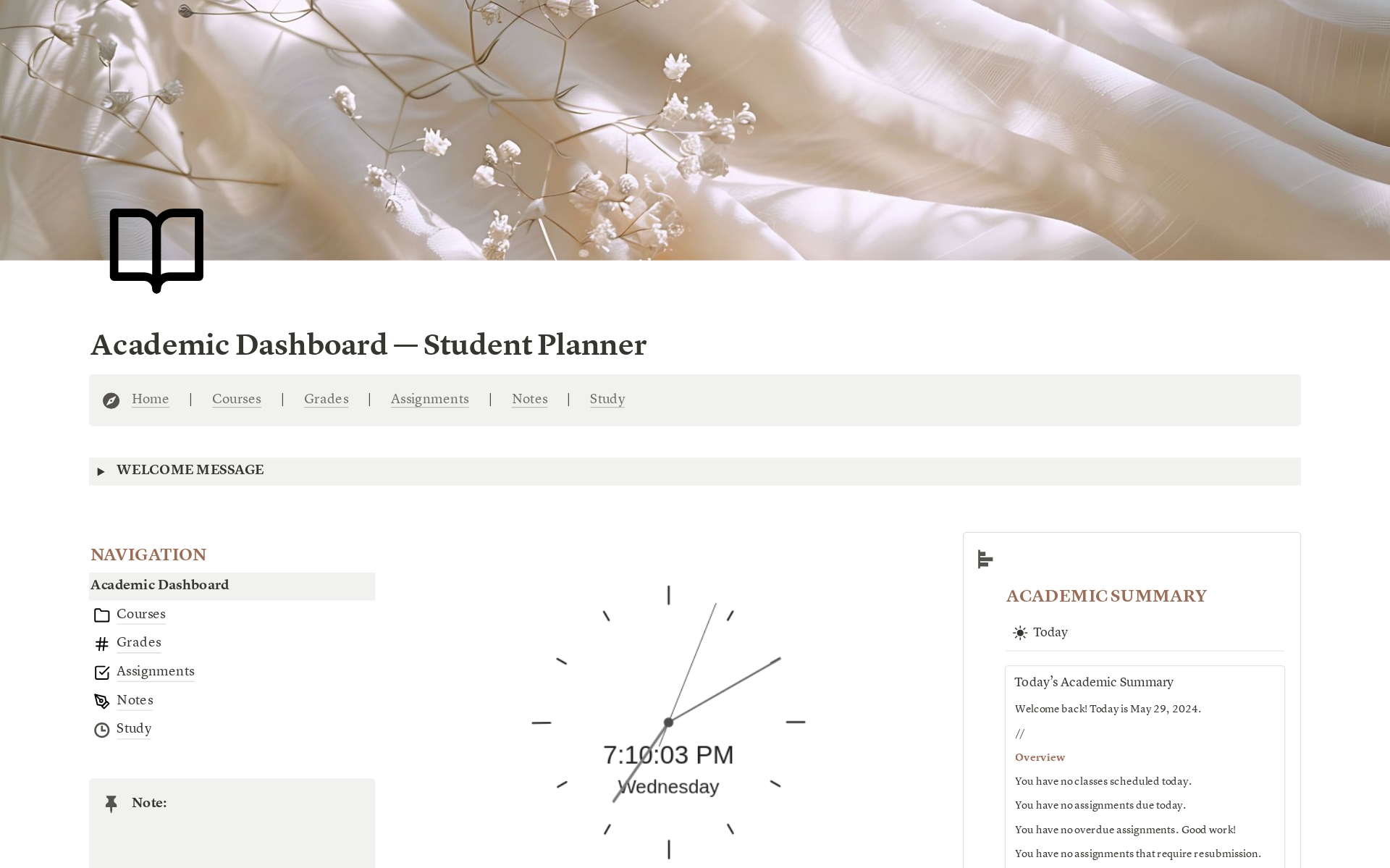 Vista previa de plantilla para Academic Dashboard - Student Planner