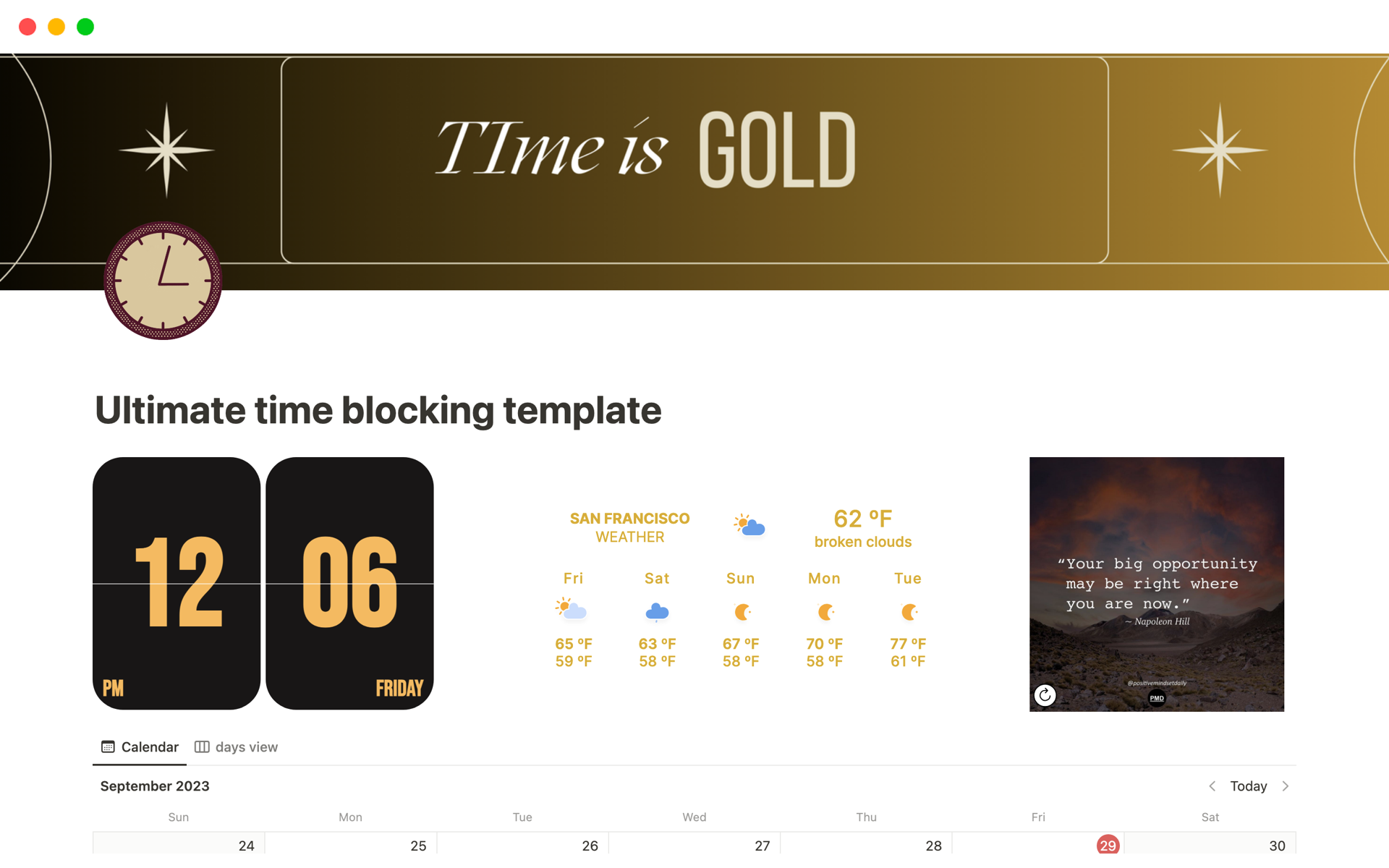 A time blocking template that helps you allocate a specific time for a specic task for you to be more productive and stop procastinating.