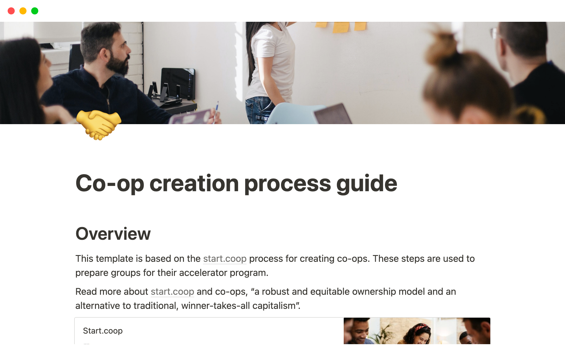 Eine Vorlagenvorschau für Co-op creation process guide