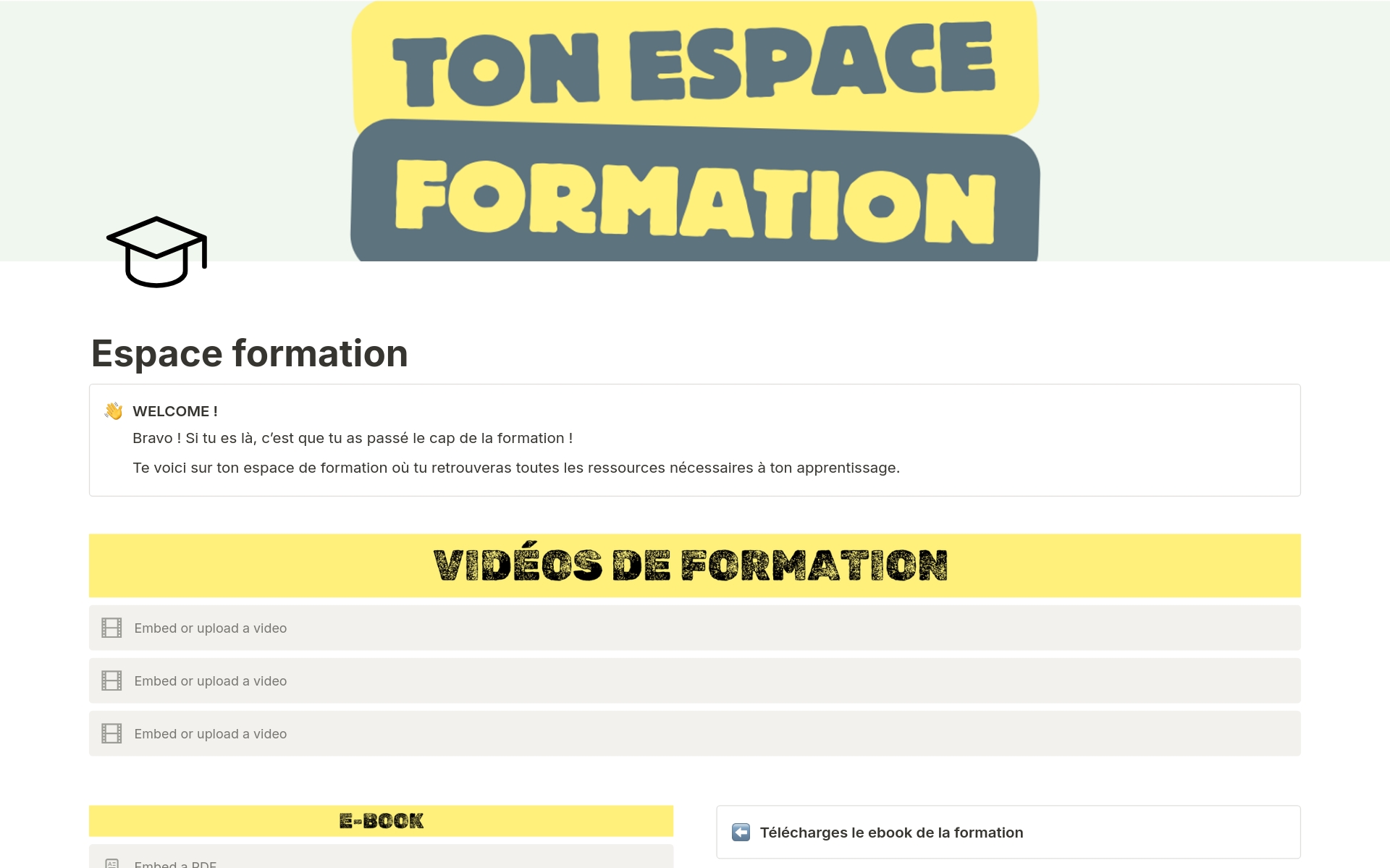 A template preview for Espace de formation