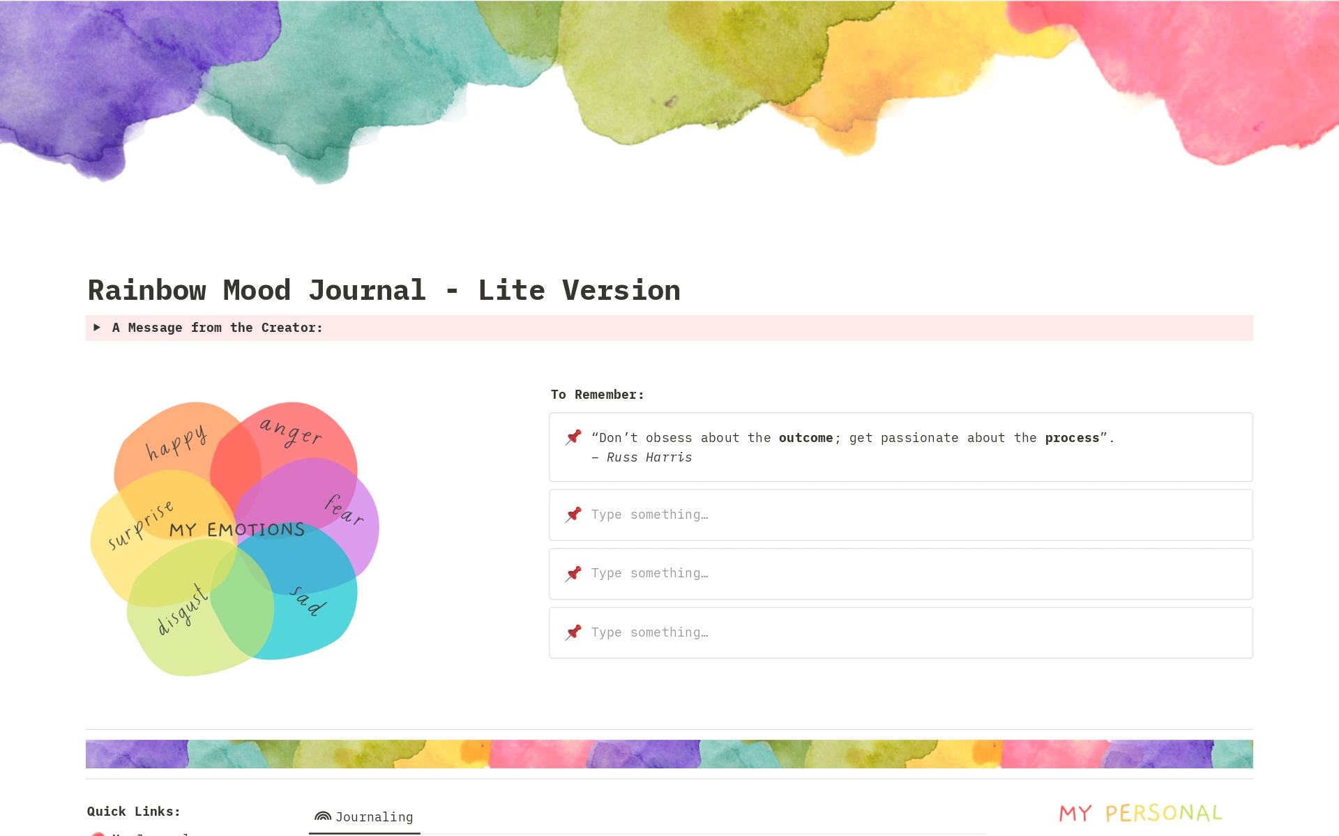 A template preview for Rainbow Mood Journal - Lite Version