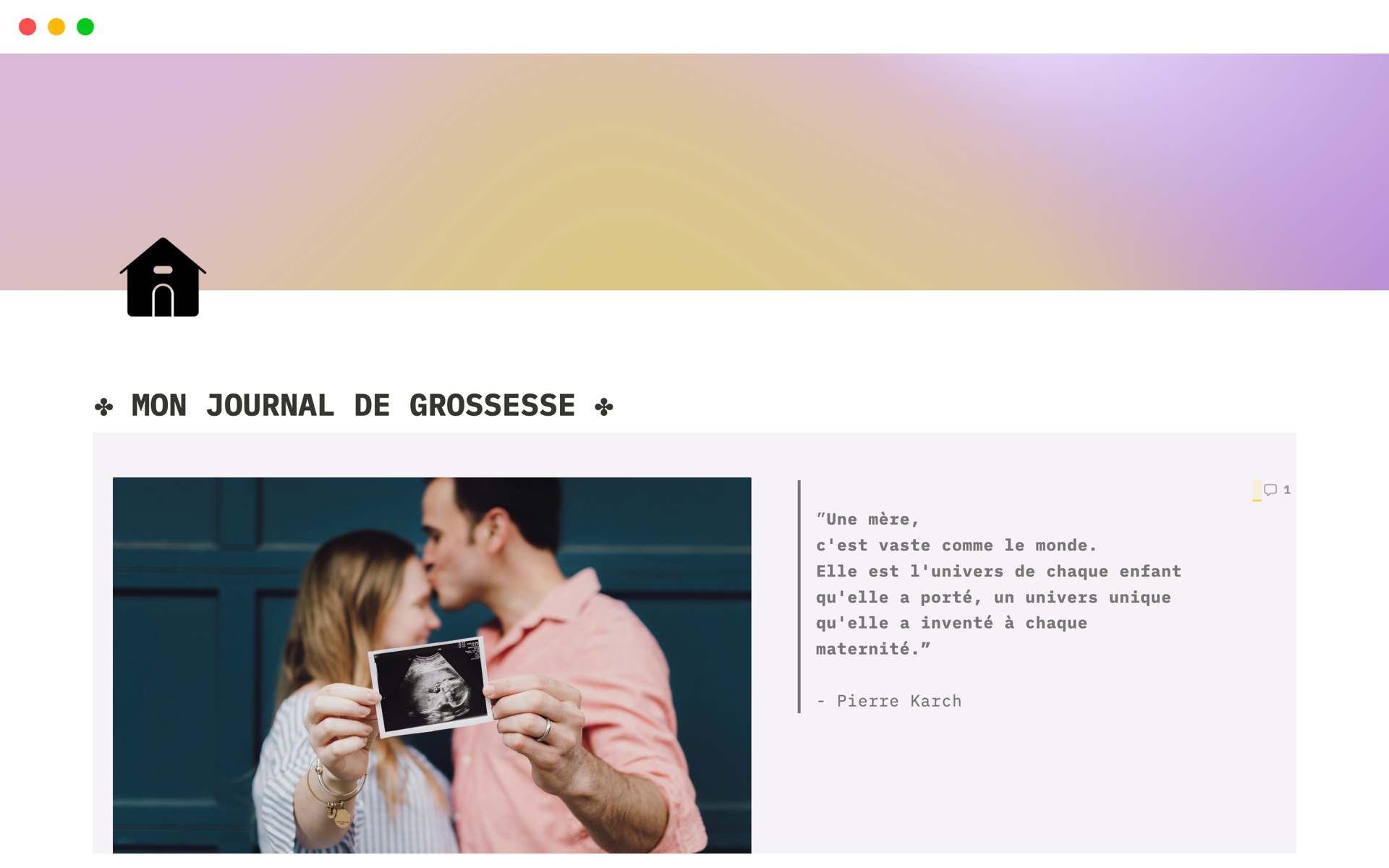 En forhåndsvisning av mal for ✦ Mon journal de grossesse [FR] ✦