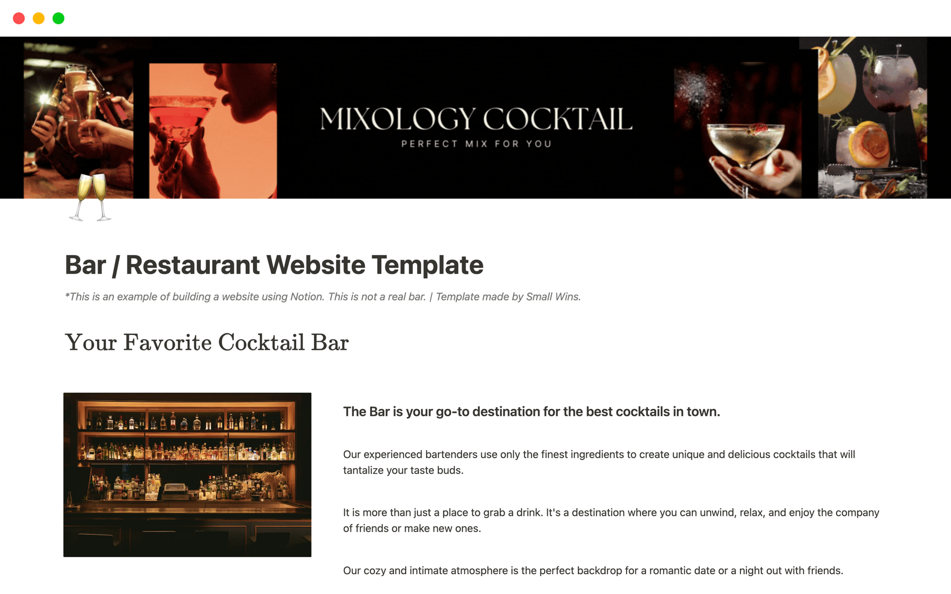 A template preview for Bar / Restaurant Website