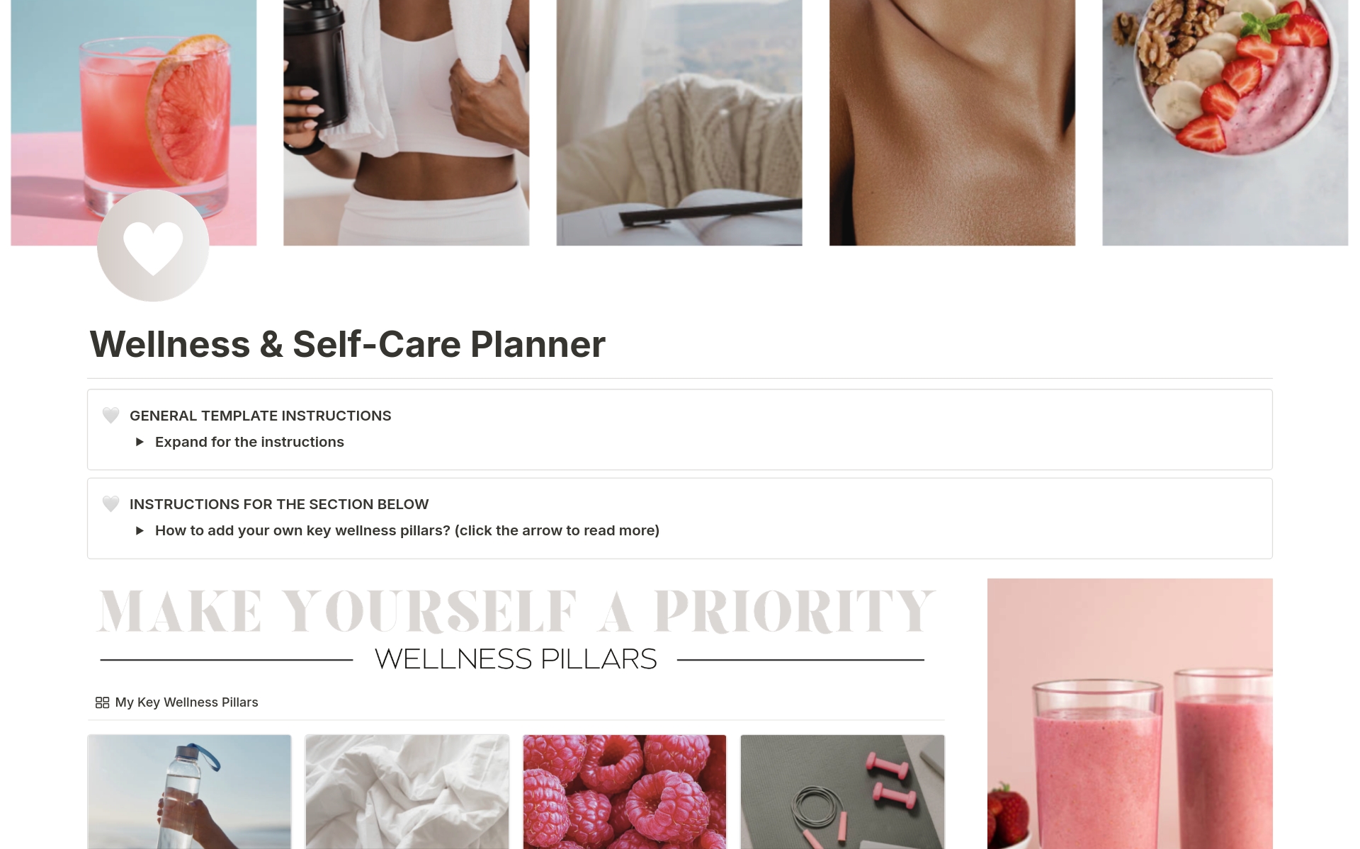 A template preview for Wellness & Self-Care Planner