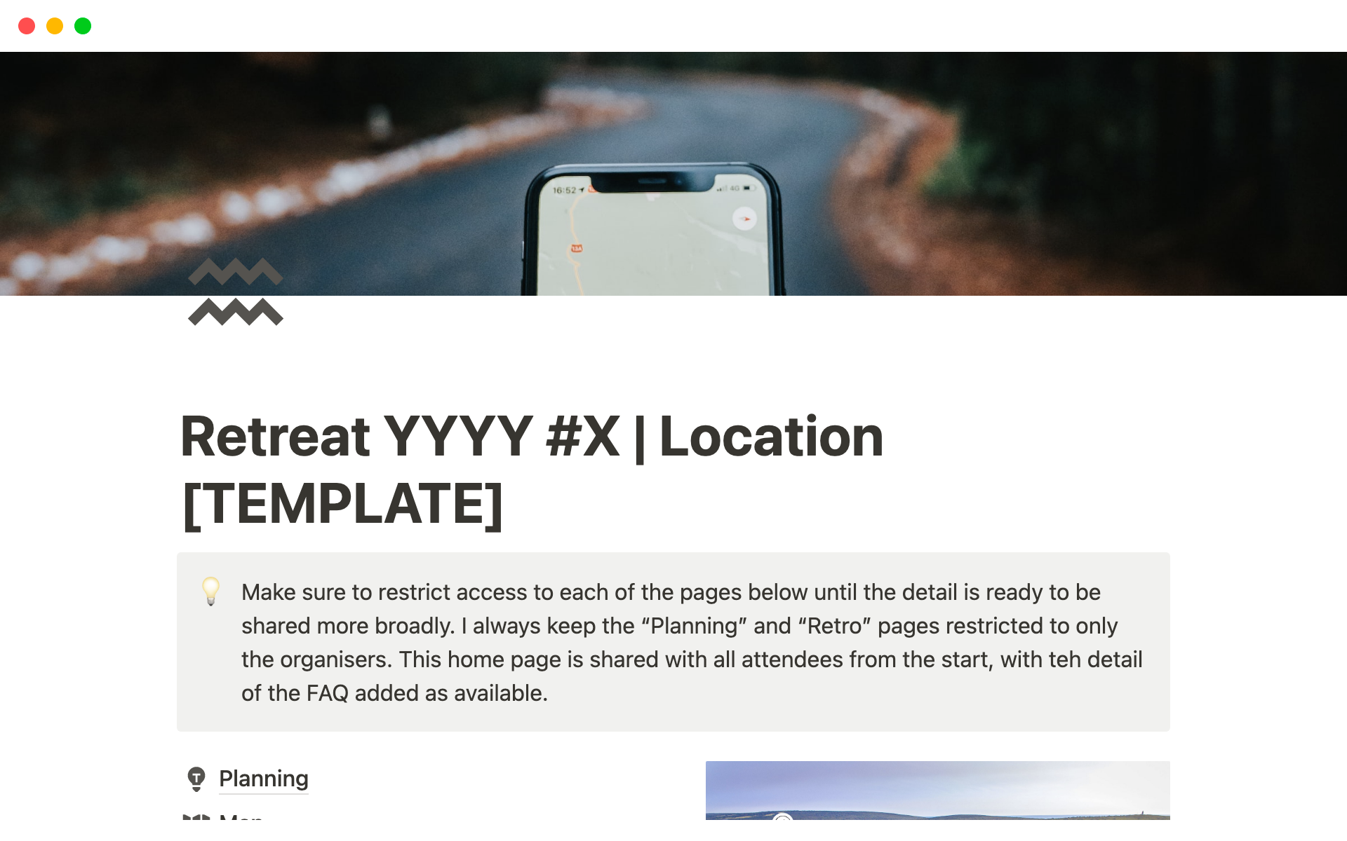 A template preview for Company Retreat Planner