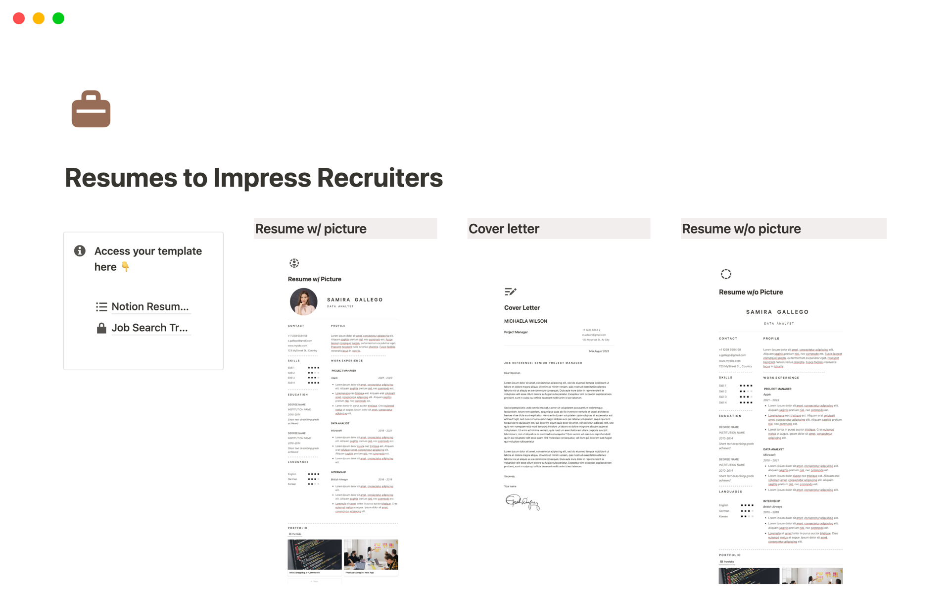 A template preview for Resumes (CV) + Cover Letter + Portfolio Template