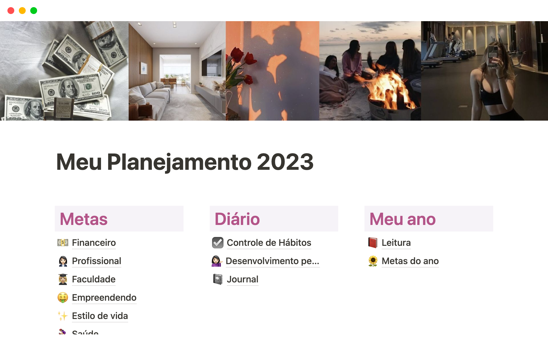 Meu Planejamento 2023のテンプレートのプレビュー