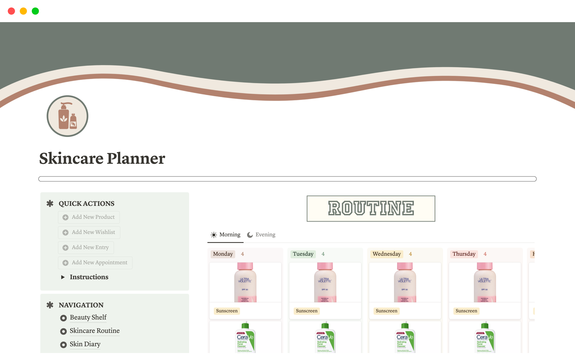 A template preview for Skincare Planner