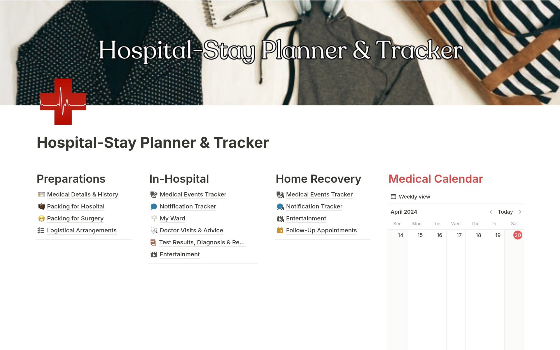 Vista previa de una plantilla para Hospital-Stay Planner & Tracker