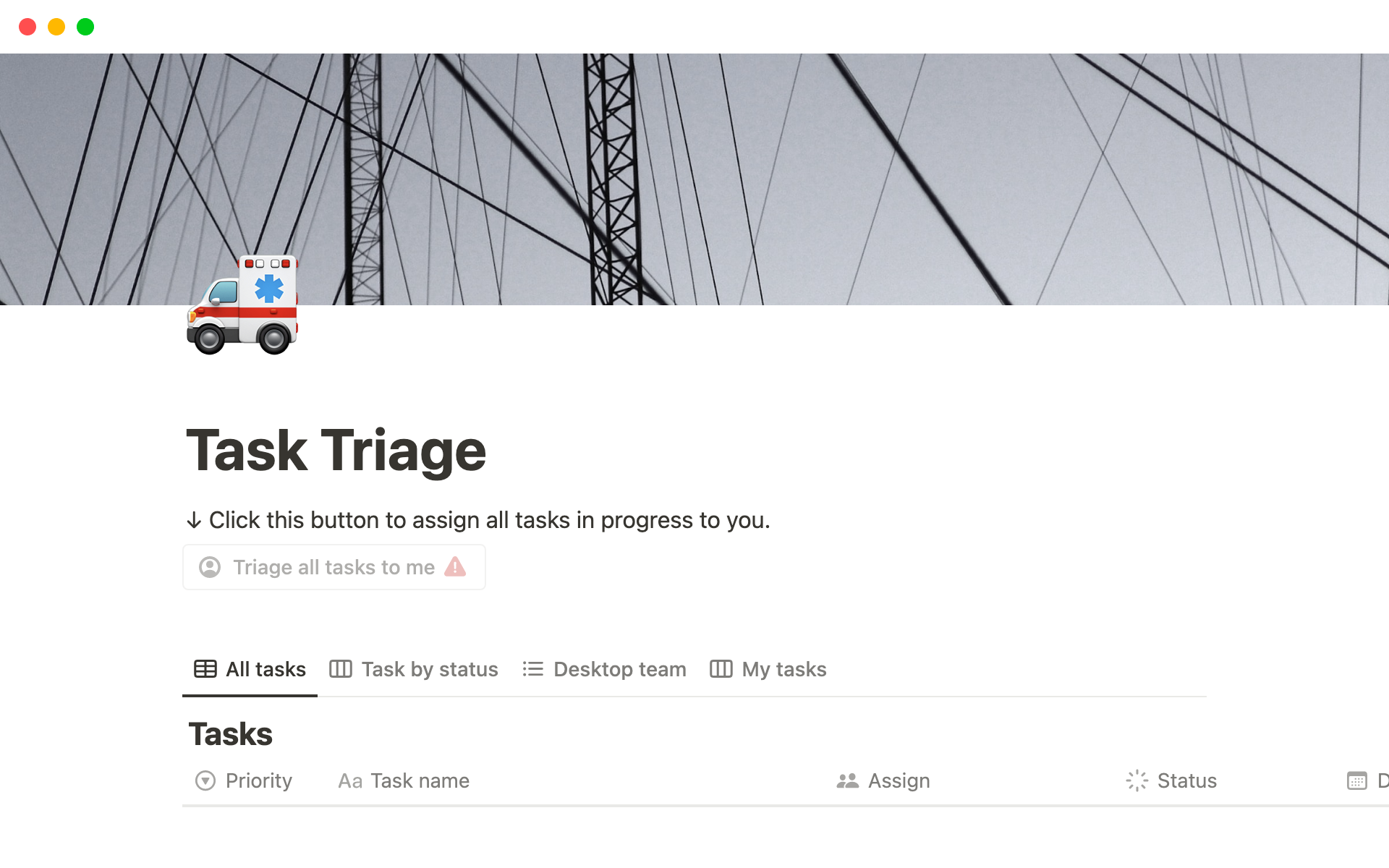 A template preview for Task Triage